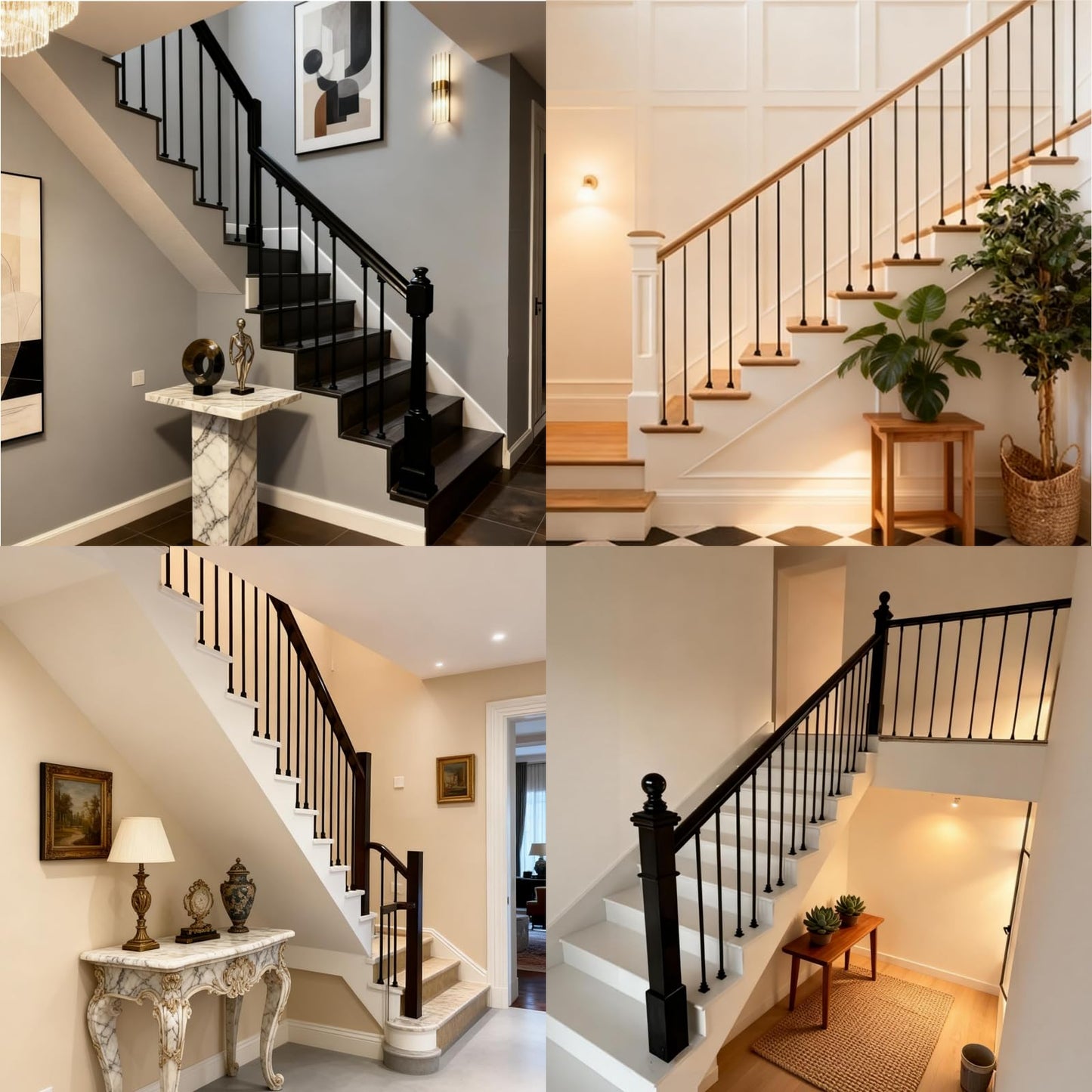 WICHEMI 32 Pack Stair Balusters Indoor, 44" x1/2" Iron Balusters for Staircase, Square Straight Stair Spindles Iron Black with Baluster Plate Shoes