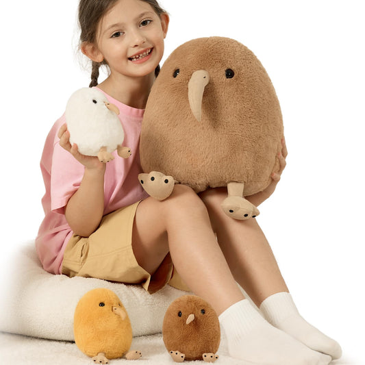 MorisMos Plush Kiwi Bird Toys for Kids, Realistic Mommy Kiwi Bird Stuffed Animal with 3 Baby Chicks, Soft Machine Washable Plush toy, Educational & Role Playset Gift for Birthday Baby Shower Christmas