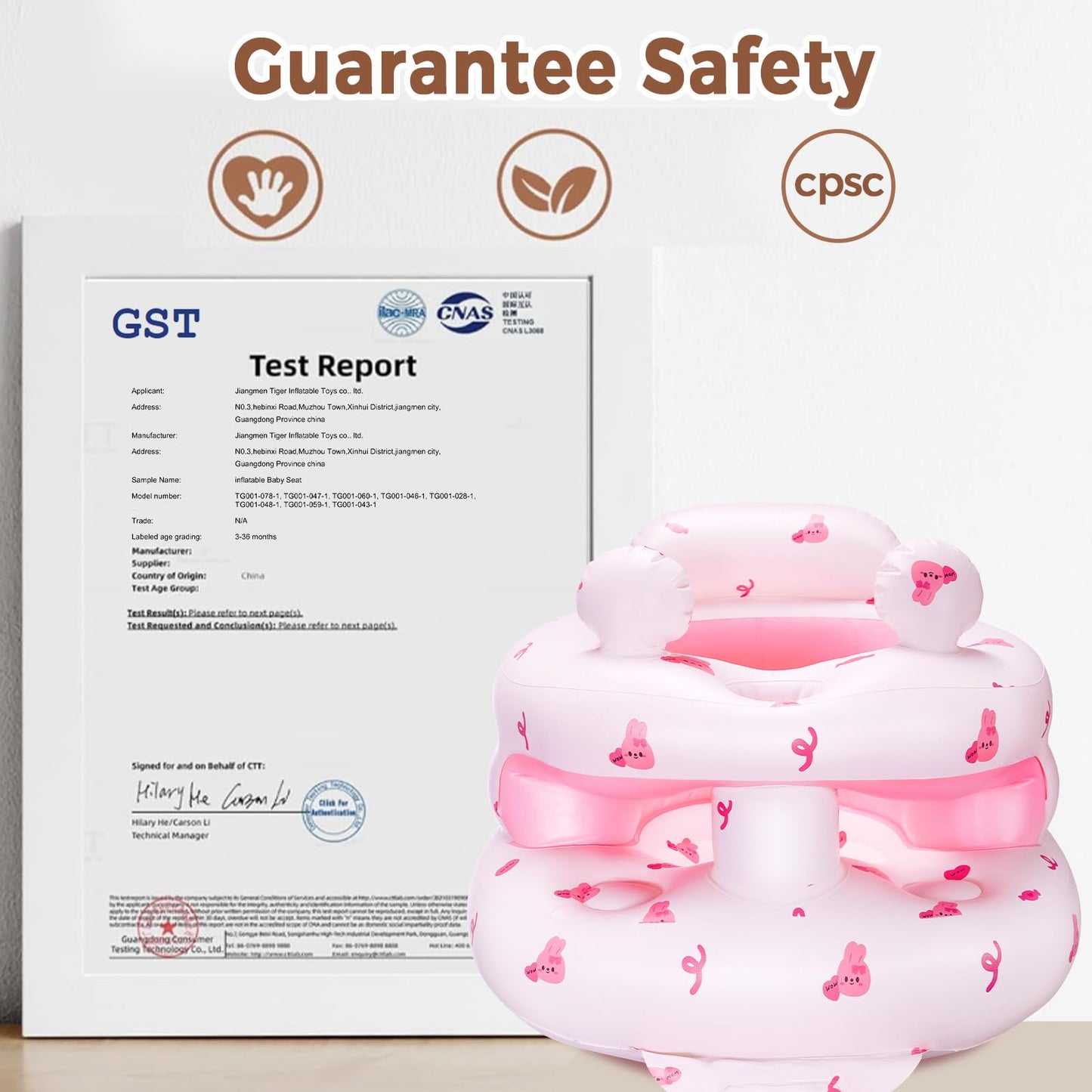 Inflatable Baby Seat for Babies 3-36 Months，[Squeaky Sound & Anti-Fall Design] Inflatable Chair with Sound-Making Ears, Baby Seat for Sitting-Up Practice, Built-in Air Pump (Pink Bunny)