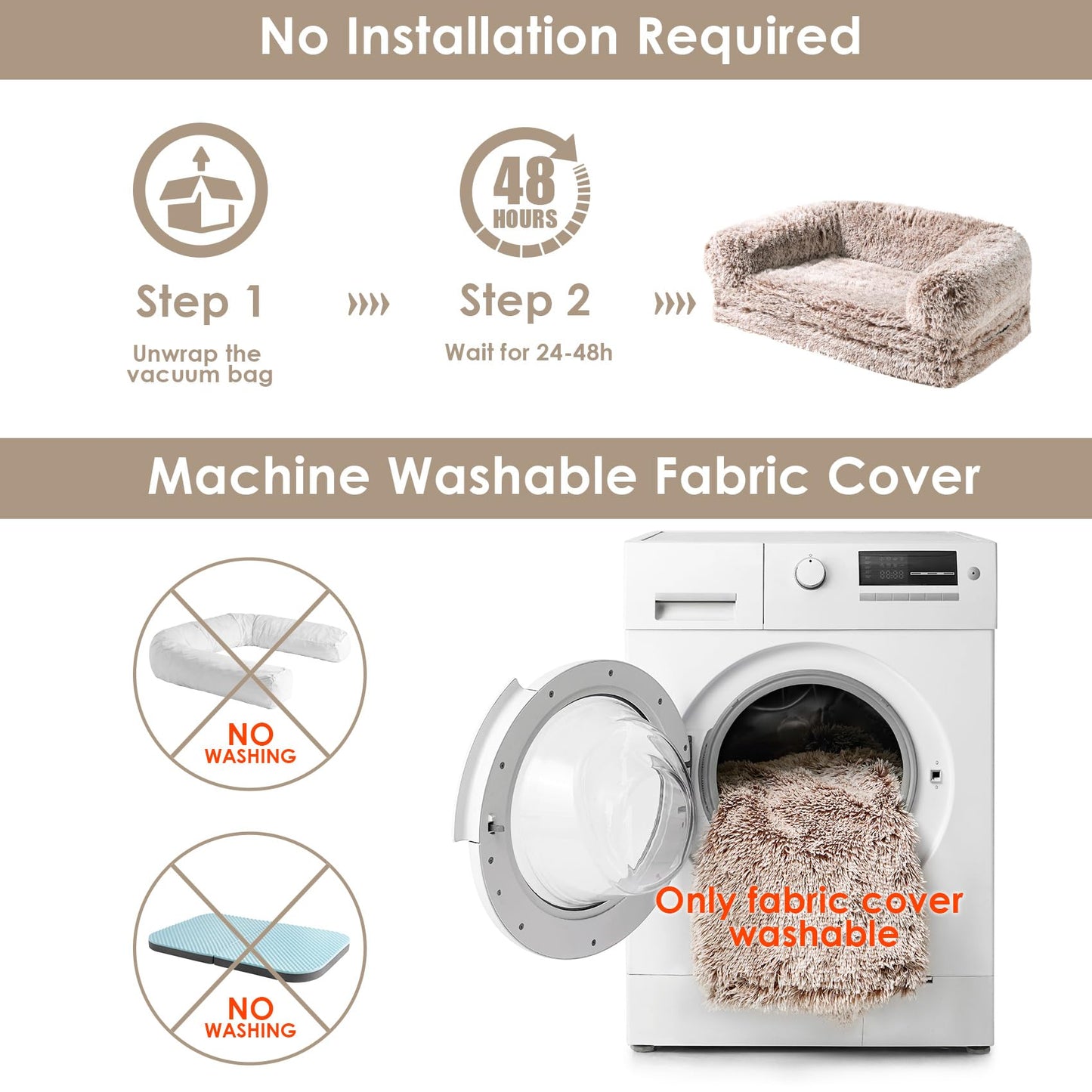 EHEYCIGA Foldable Human Dog Bed, 72"x44"x11" Orthopedic Memory Foam Human Sized Dog Bed, Waterproof Pet Bed for People, Faux Fur Pet Couch for Adult with Non-Slip Bottom, Faded Brown