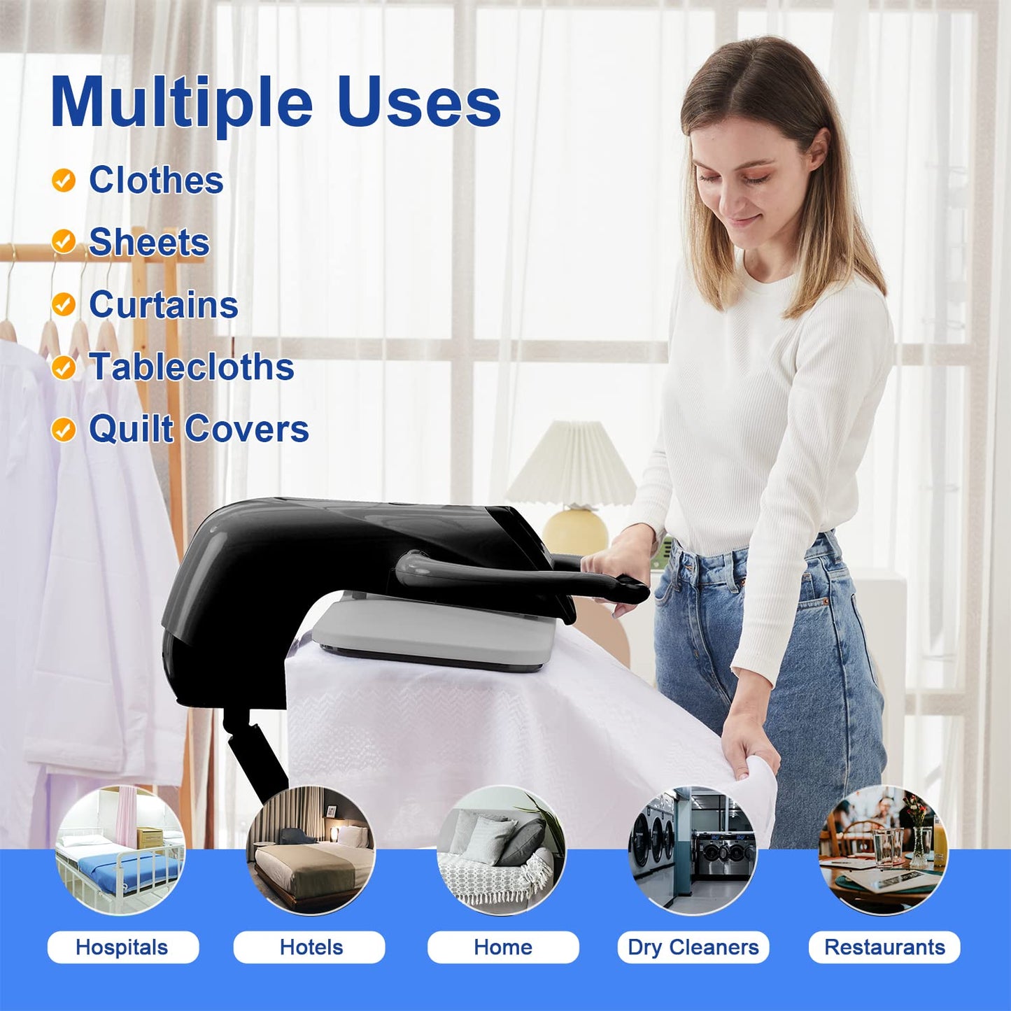 34" Large Steam Iron Press with LED Touch Screen, 1800W Steam Press with 5 Fabric Settings Language Conversion and Voice Prompts, Iron Press with Spray Bottle and Press Pad for Home Business