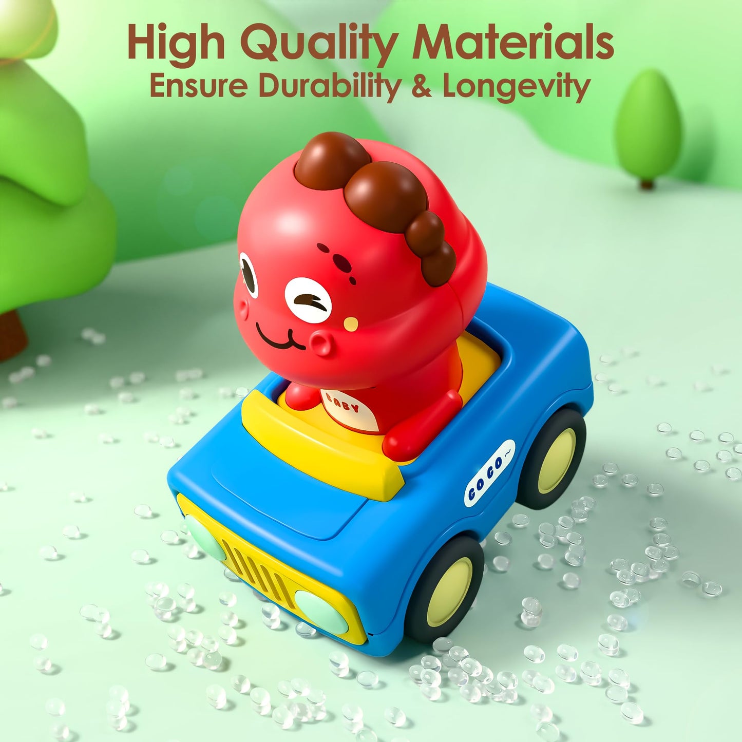 iPlay, iLearn Press Go Car Toys for Toddlers 1-3, Baby Animal Race Cars, Infant Play Car Set, Push Go Friction Dino Car for 6-9-12-18 Month, 1st Valentine Gift Easter Stuffer for 1-2 Years Old Boy Kid
