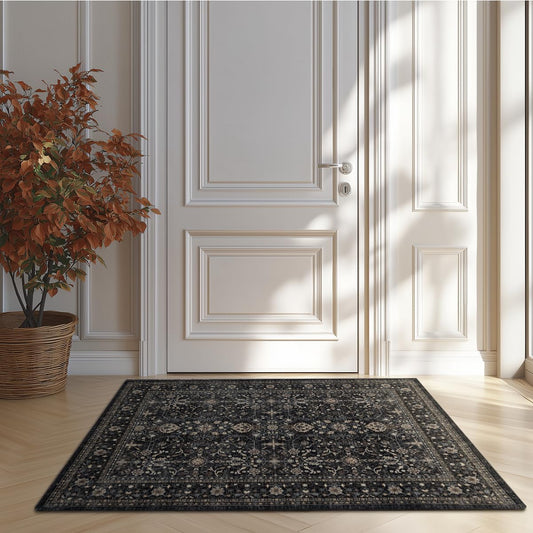 Ruaruarug Area Rug Non Slip Machine Washable Ultra Soft Living Room/Bedroom/Kitchen/Outdoor/Classroom Black Grey, 2'×3'