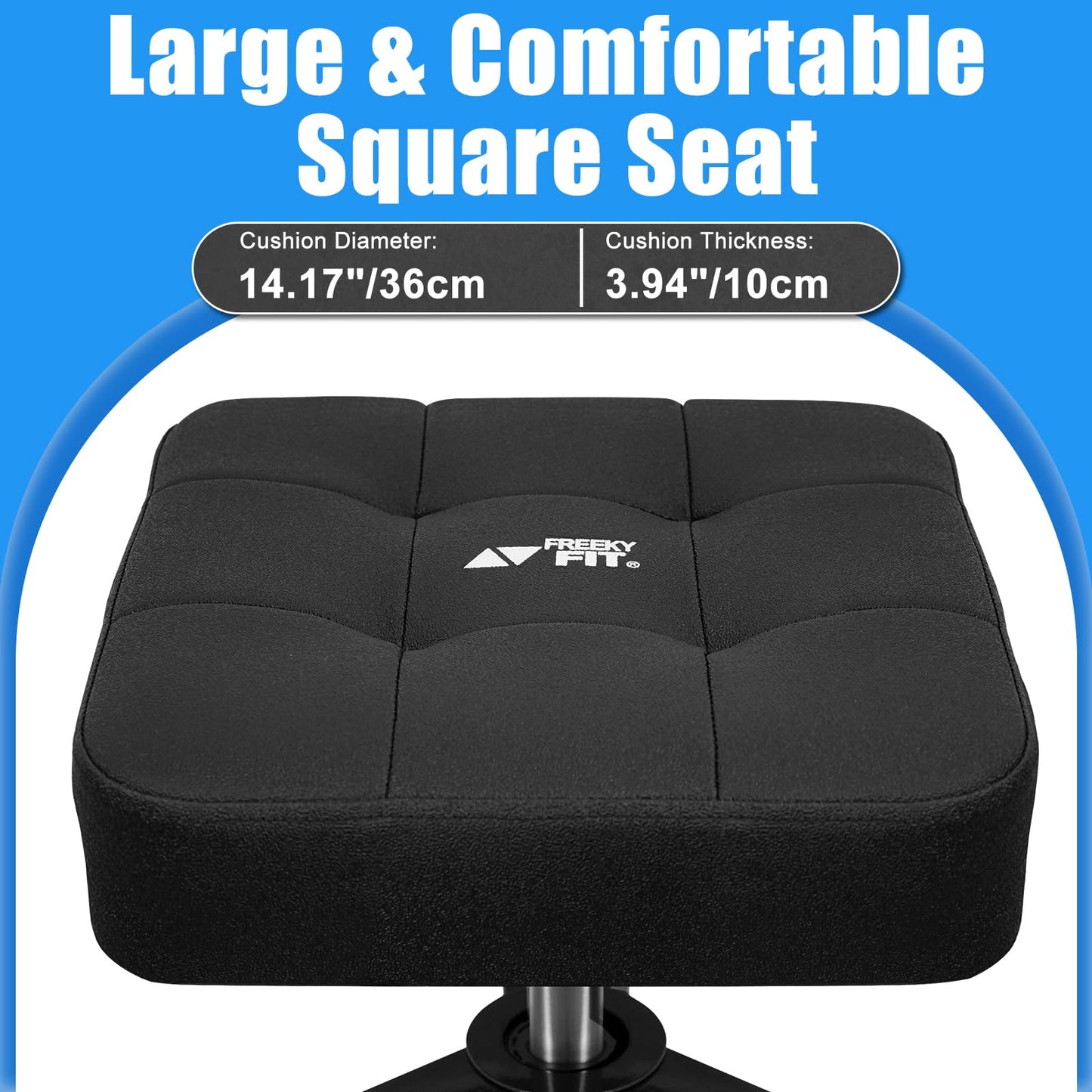 FreekyFit Adjustable Shop Stool,Garage Mechanic Stool Chair,Work Seat for Workshop, Adjustable Height, 360° Swivel Padded Square Seat,Tool Storage, 350 LBS Capacity, Heavy Duty, Black