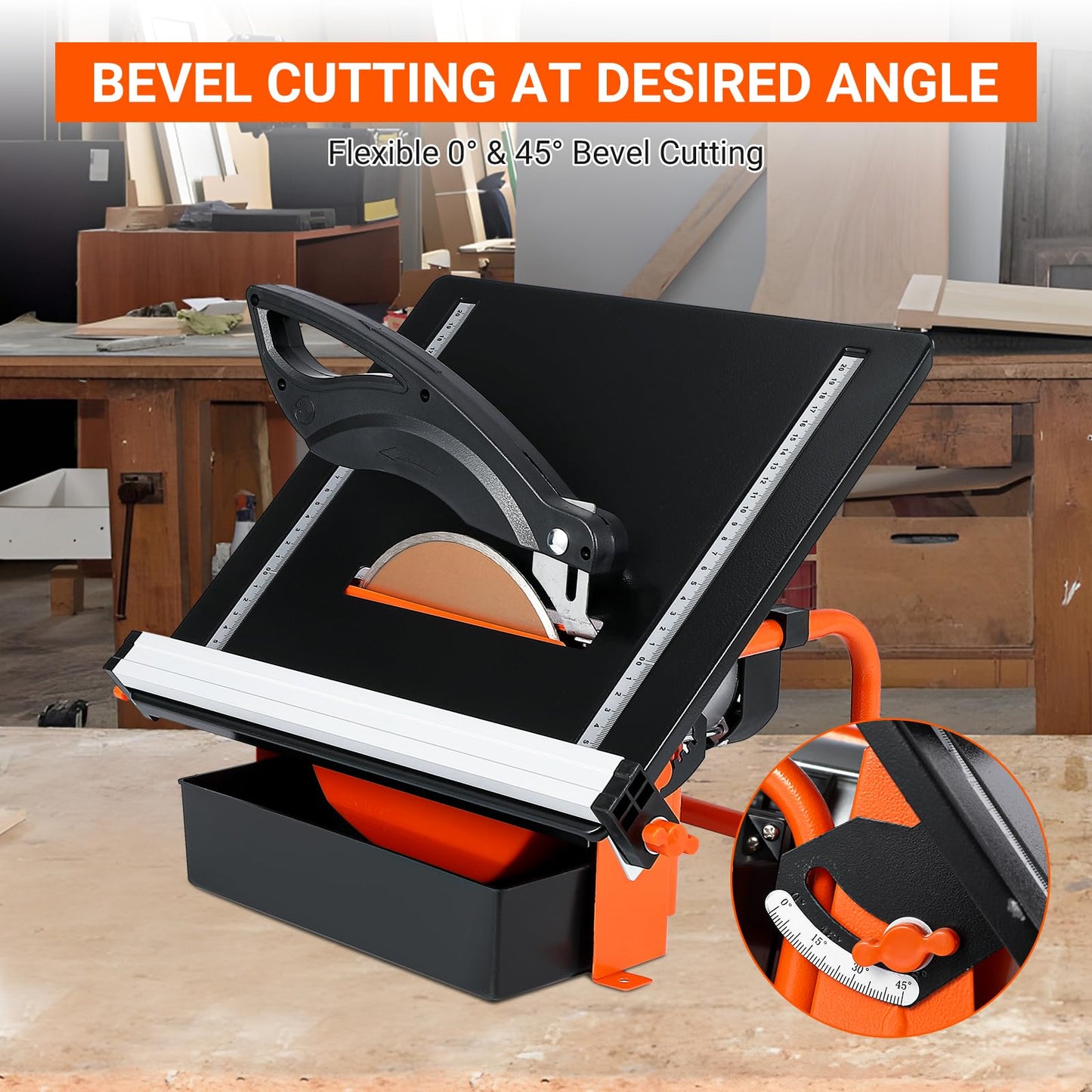 7 inch Wet Tile Saw, 3450 RPM, Bevel cuts tile from 0 to 45 Degrees, Tile Cutter Wet Saw with Water Reservoir for Cutting Tiles and Stones, for DIY Enthusiasts
