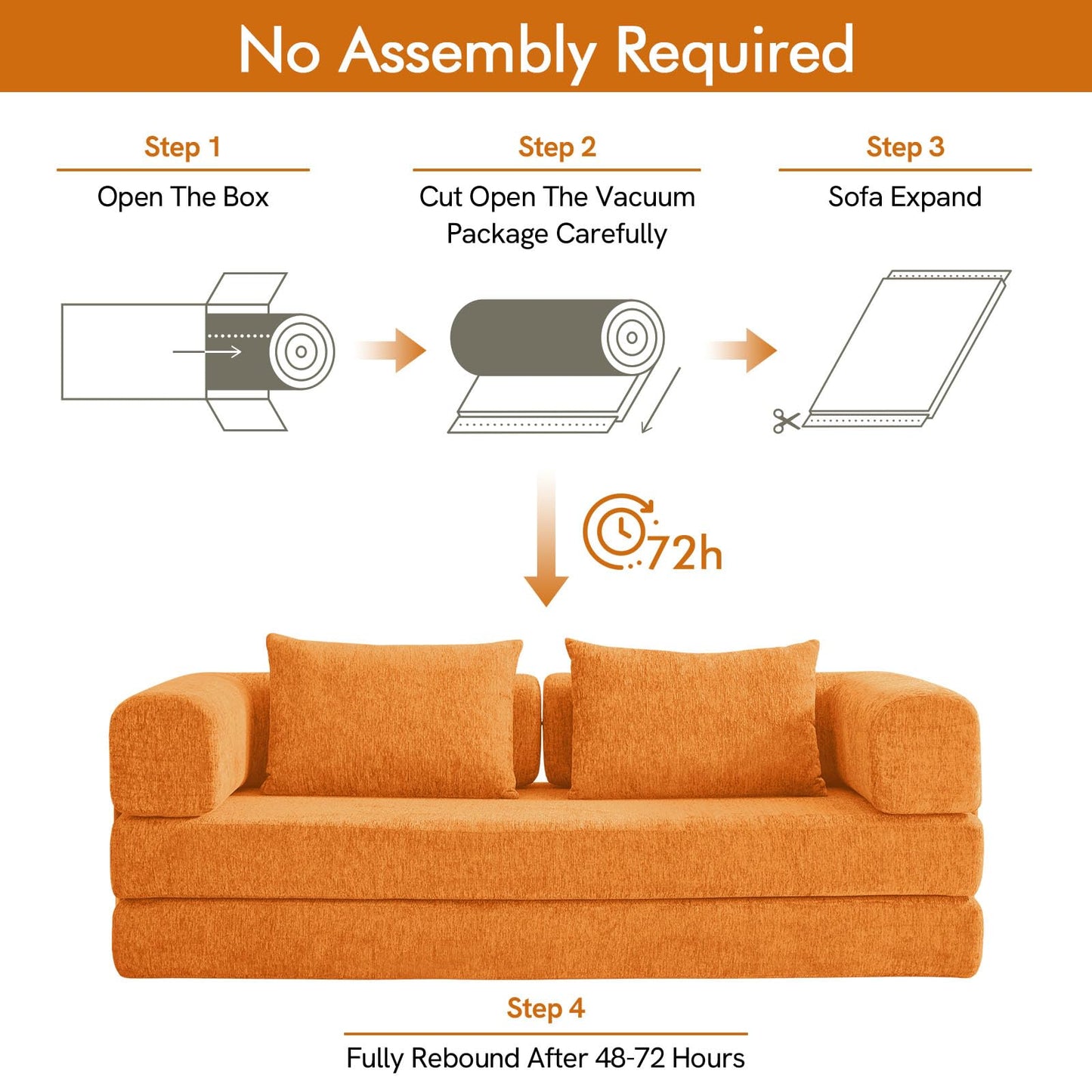 KozyNutria 81" Convertible Sofa Bed with Storage Pockets, 5-in-1 High Density Foam Boneless Couch, Corduroy Folding Futon Sleeper Sofa for Living Room Bedroom Apartment, No Assembly Required, Orange