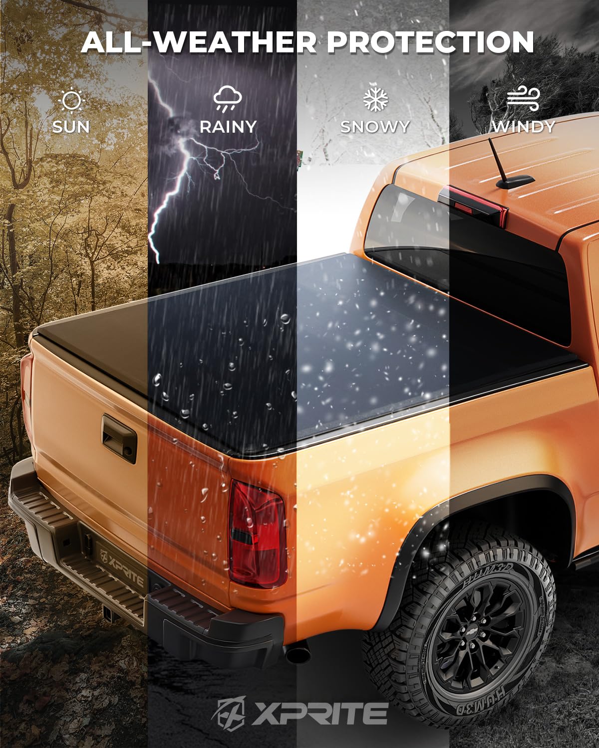Xprite FRP Soft Folding Truck Bed Tonneau Cover Compatible with Chevrolet Colorado/GMC Canyon 2015 2016 2017 2018 2019 2020 2021 2022 2023 2024 2025 2026 Chevy Colorado Bed Cover 5.2FT (62")