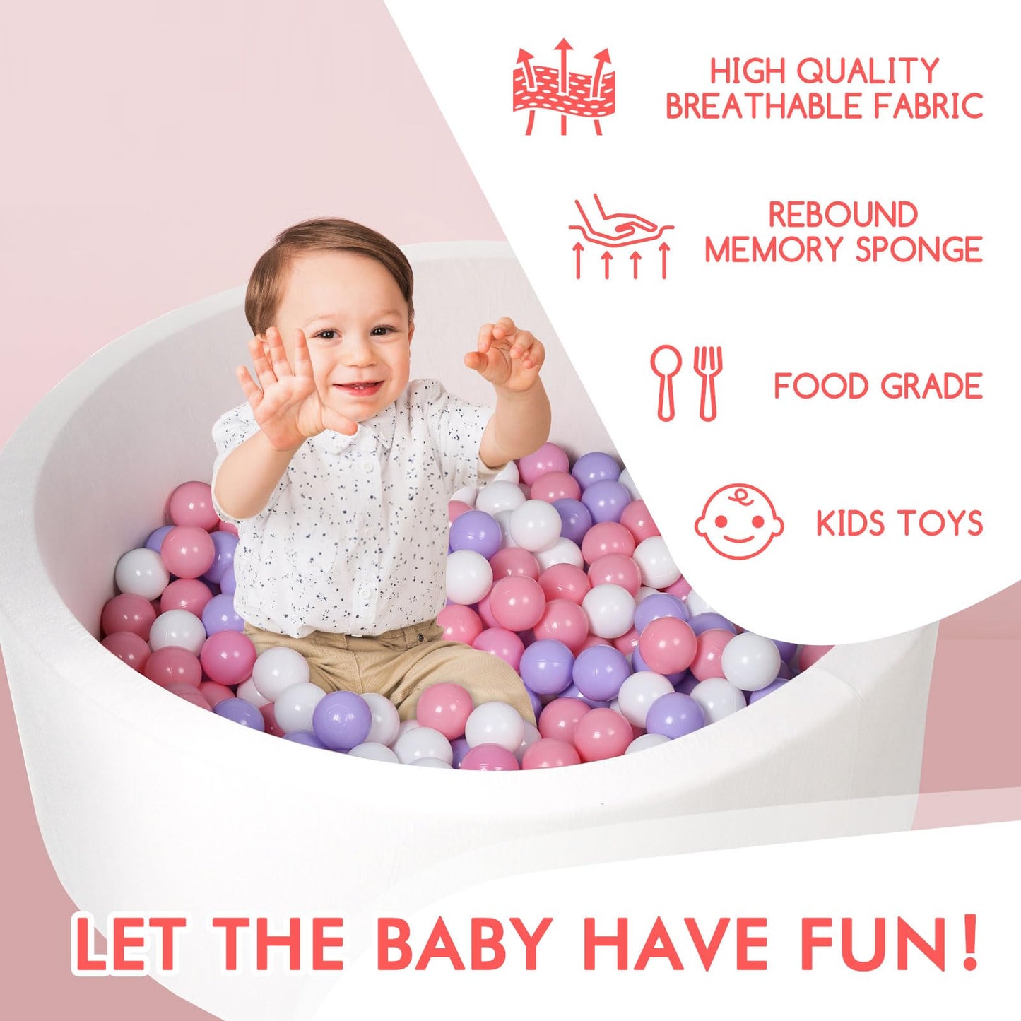 Foam Ball Pit, 35.4"x 11.8" Ball Pits for Toddlers, Soft Round Kiddie Baby Ball Pool for Kids, Ideal Gift for Babies Indoor Outdoor Game, Balls not Included - White