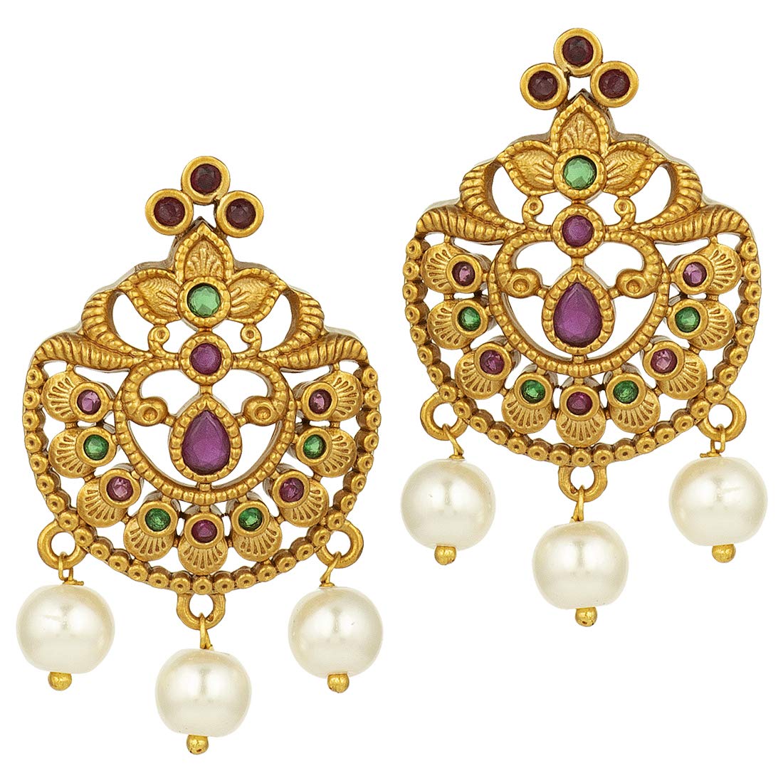 Aheli South Indian Traditional CZ Designer Necklace Earrings Bollywood Ethnic Wedding Bharatanatyam jewellery Set Gift for Women Pear Red