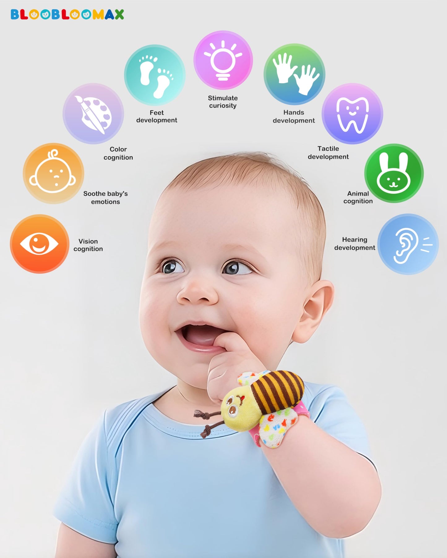 Wrist Rattles Foot Finder Rattle Sock Baby Toy, Rattle Toy, Arm Hand Bracelet Rattle, Feet Leg Ankle Socks, Activity Rattle Present Gift for Newborn Infant Babies Boy Girl Bebe (8 pcs-A)