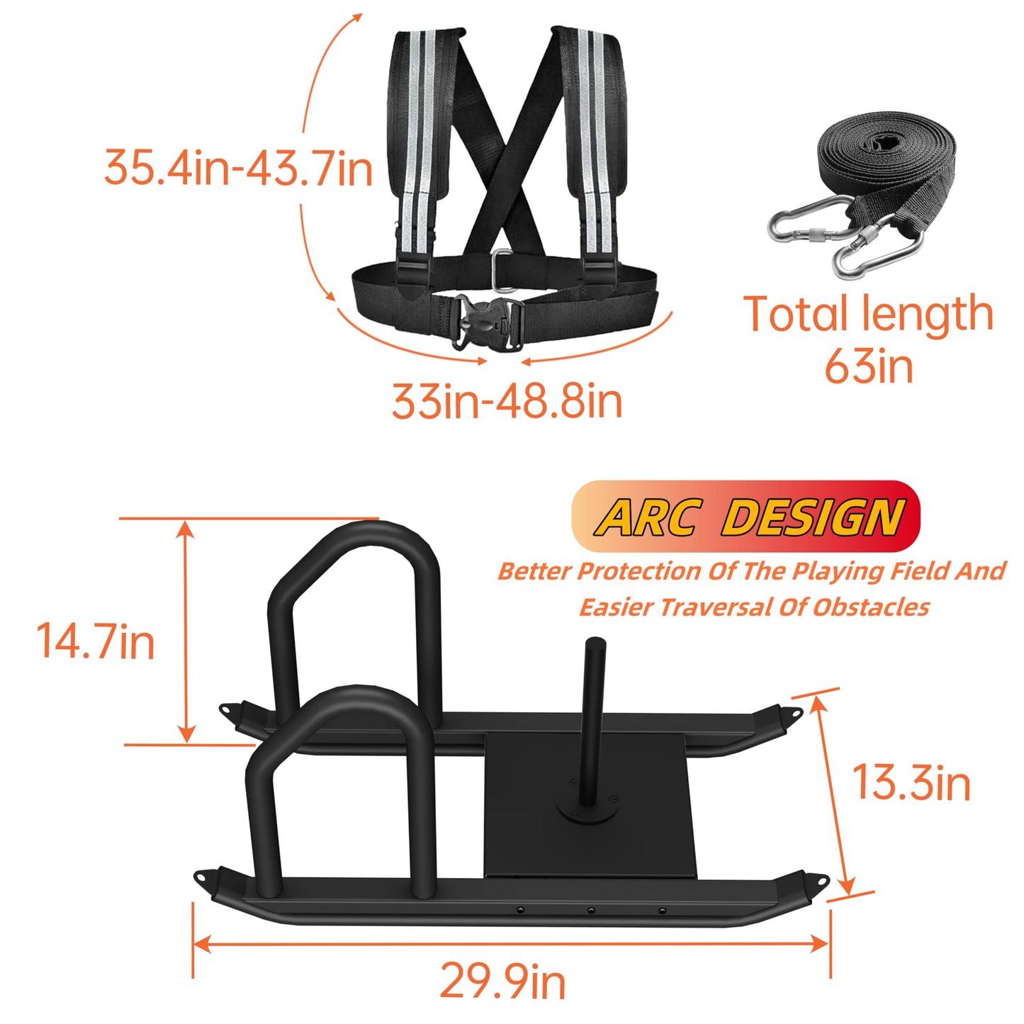 Weight Sled for Training, Heavy Duty 500 LBS Pull Push Sled for Outdoor, Indoor, Football, Durable Steel Weighted Sled, Compatible with 1" & 2" Weight Plate, Frame with Adjustable Reflective Stripe Vest