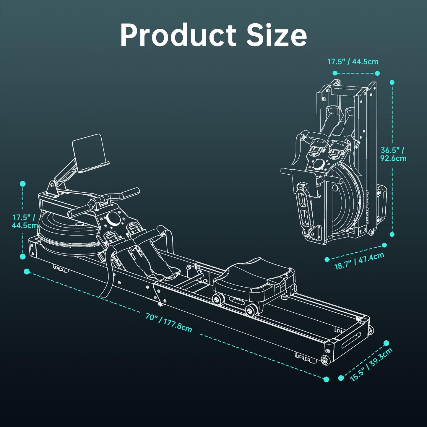 PASYOU Water Rowing Machines for Home Oak Wood Foldable Rower Machine 350LB Weight Capacity, 6 Levels Adjustable Row Machines with Monitor & Tablet Holder & 14L Tank, Bluetooth with Kinomap APP