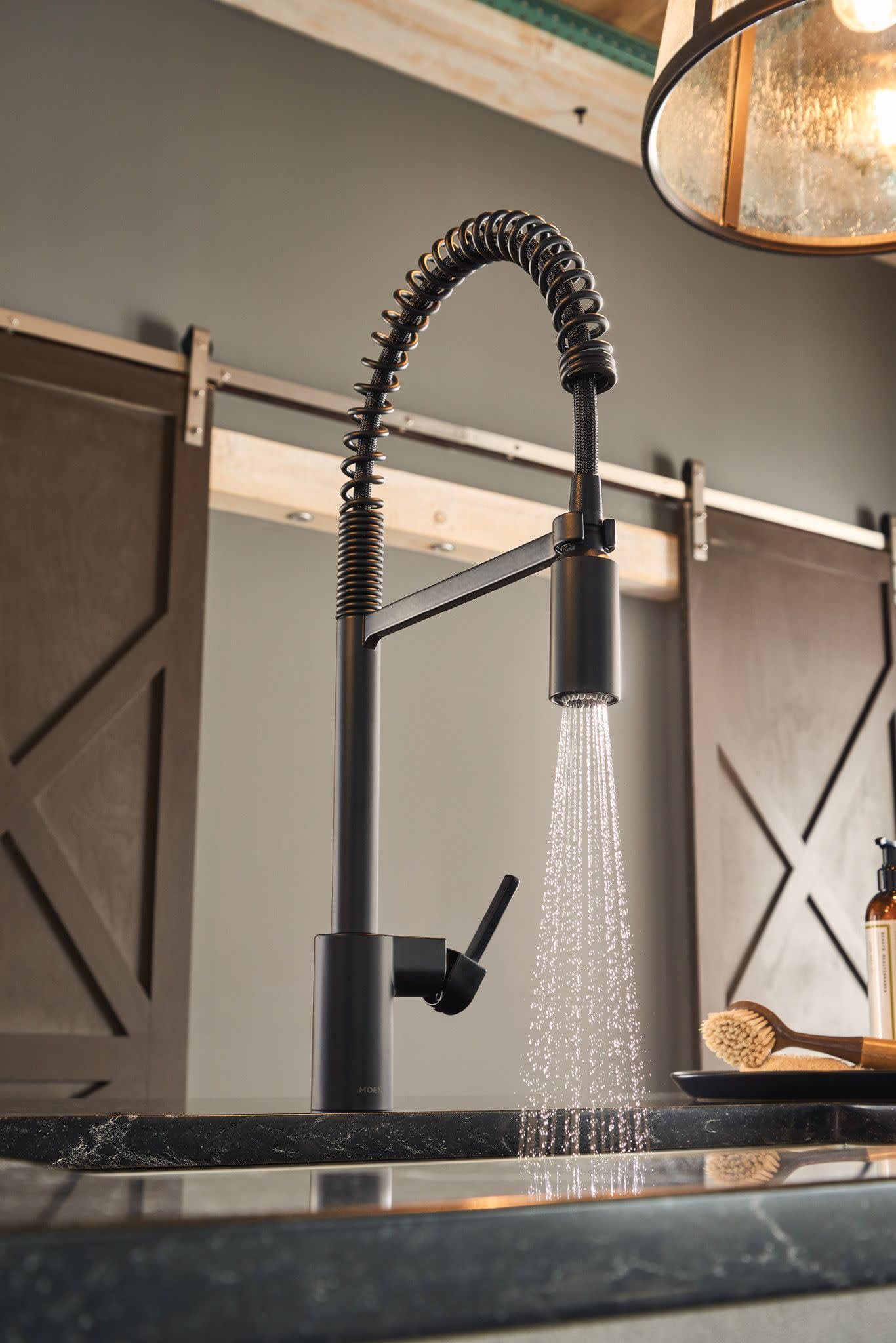 Moen Align Matte Black One-Handle Single Hole Pre-Rinse Spring Kitchen Faucet with Pull Down Sprayer and Power Boost, 5923BL