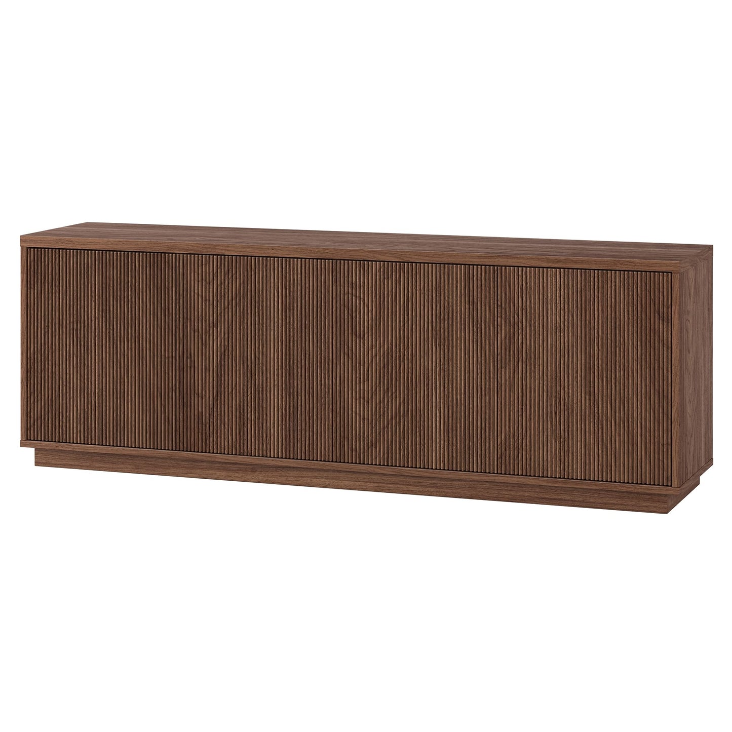 Henn&Hart Fluted TV Stand for TVs up to 75" with 2 Concealed Ribbed Storage Cabinets and Adjustable Shelves for Living Room, Family Room, or Office, Medium Walnut