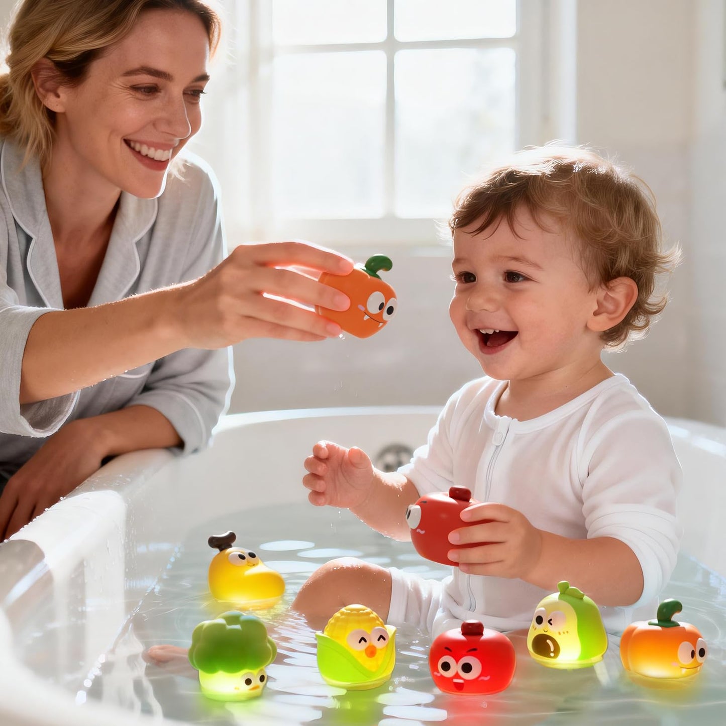 XAWACAH Light Up Bath Toys for Kids Ages 1-3, Water Activated Bathtub Toys with 6 Cute Characters, Kids Bath Toy Set for 1 2 3 Year Old Toddler Boys Girls Gifts