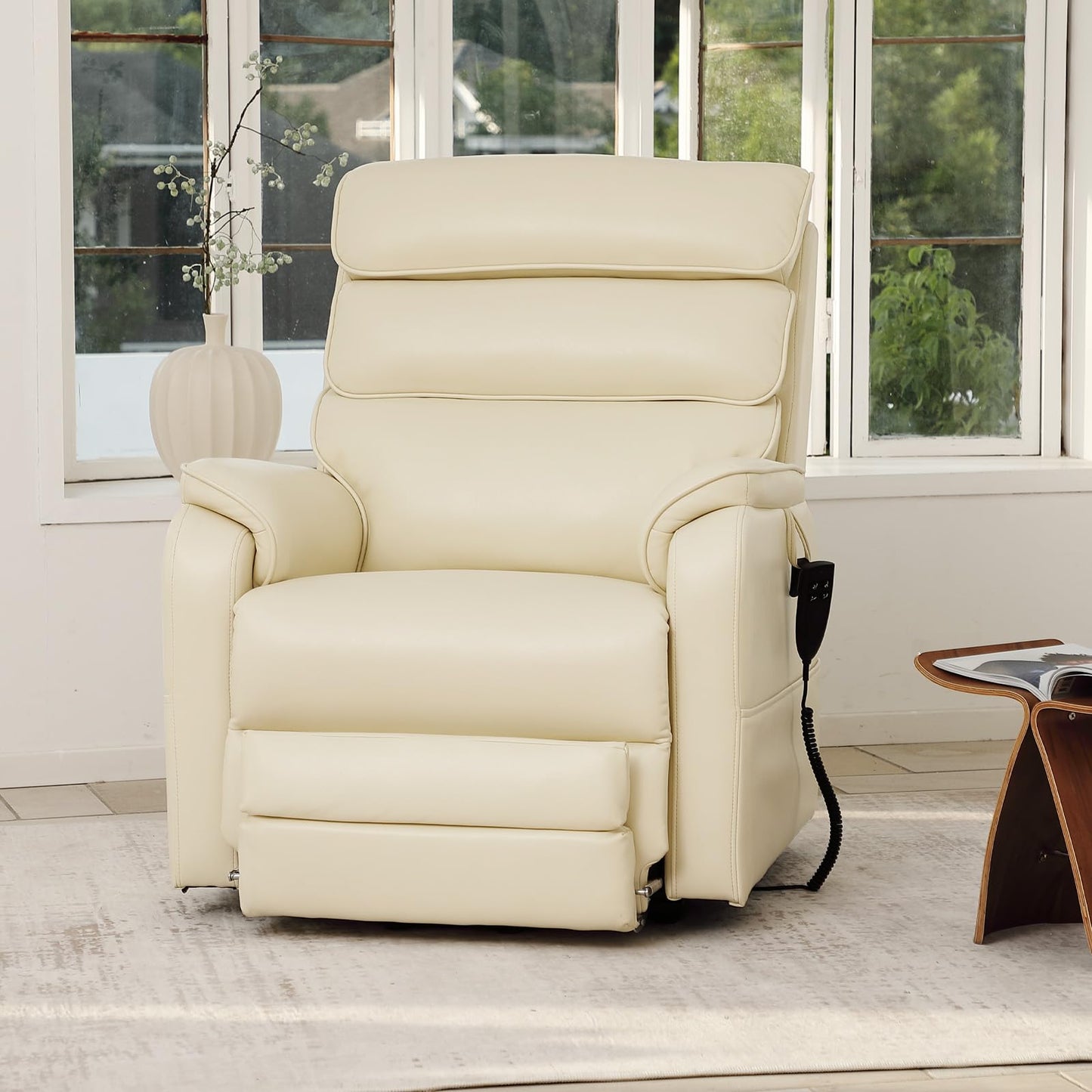 DYNOX 350 LBS Tall Man Power Dual Motor Lift Recliners Chairs for Elderly Lay Flat Lift Chair with Infinite Positions, Heat & Massage, Supports(9198L,Faux Leather,Cream)