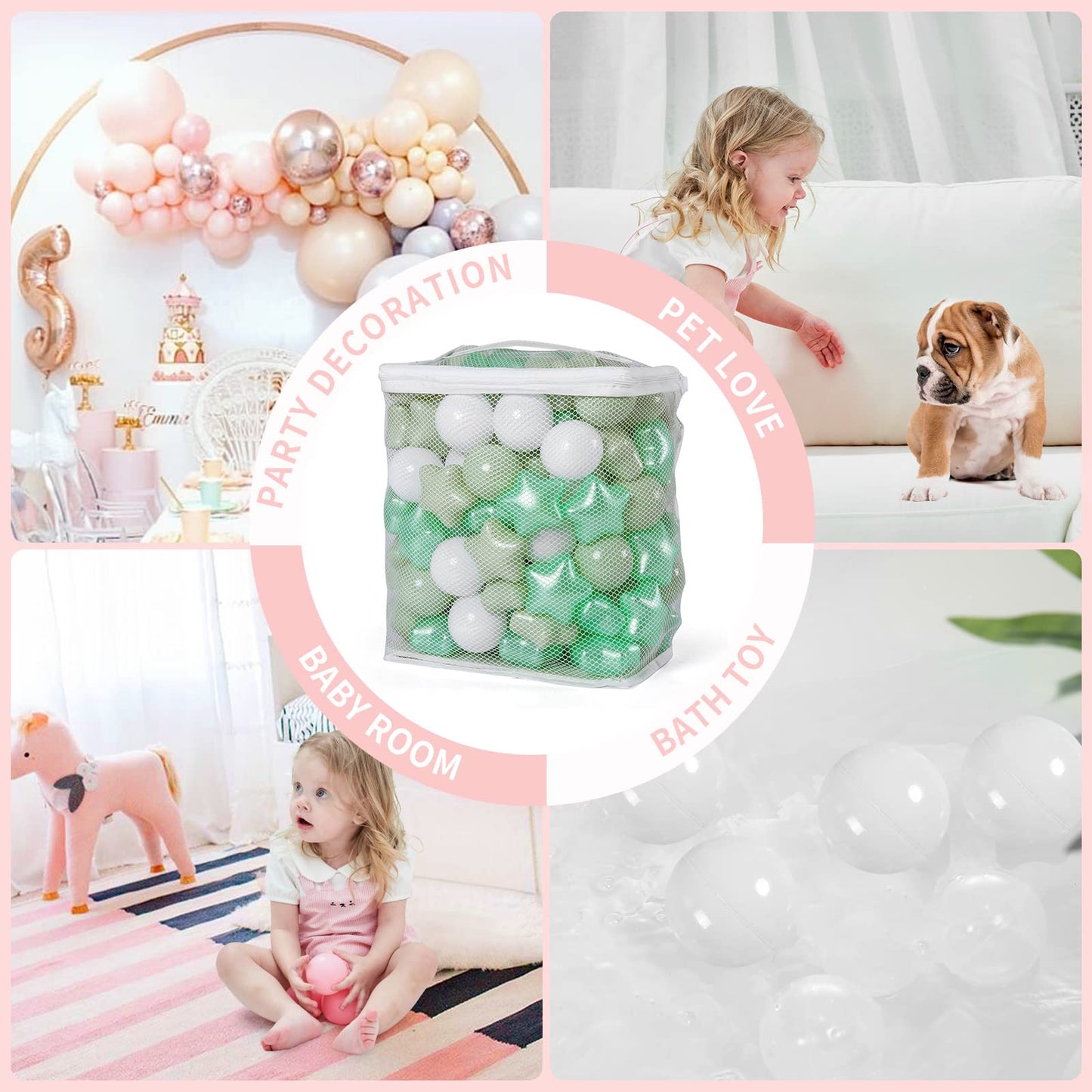 TRENDPLAY Star Ball Pit Balls for Toddlers - 100 Count Star Balls Different Shapes, Non-Toxic Plastic Balls for Boys Girls Festival Party Decoration, Pearl Green+Macaron Green