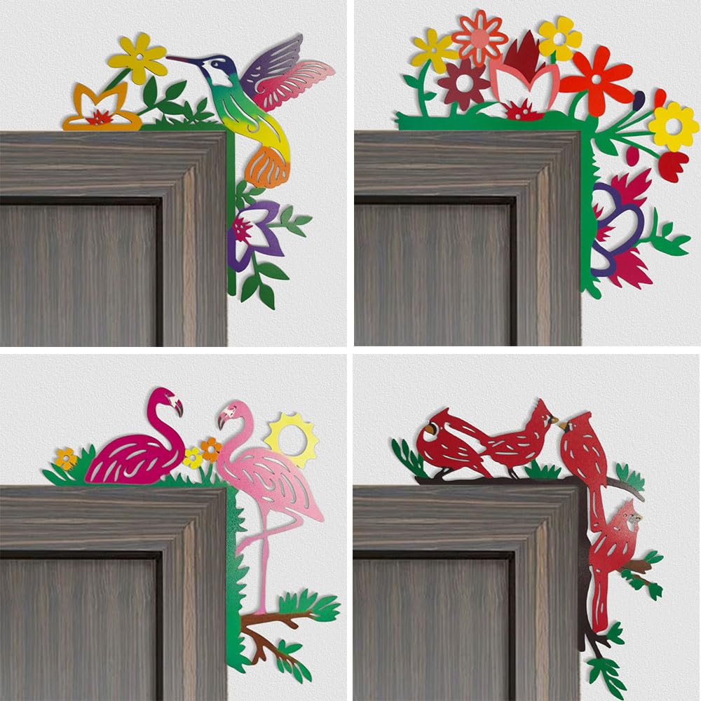 2024 Hand Painted Door Topper, Metal Double Sided Hummingbird Flower Cardinal Flamingo Starfish Leaf Funny Creative Door Frame Topper Corner Silhouette Wall Art Decor for Nature Lovers (Hummingbird)