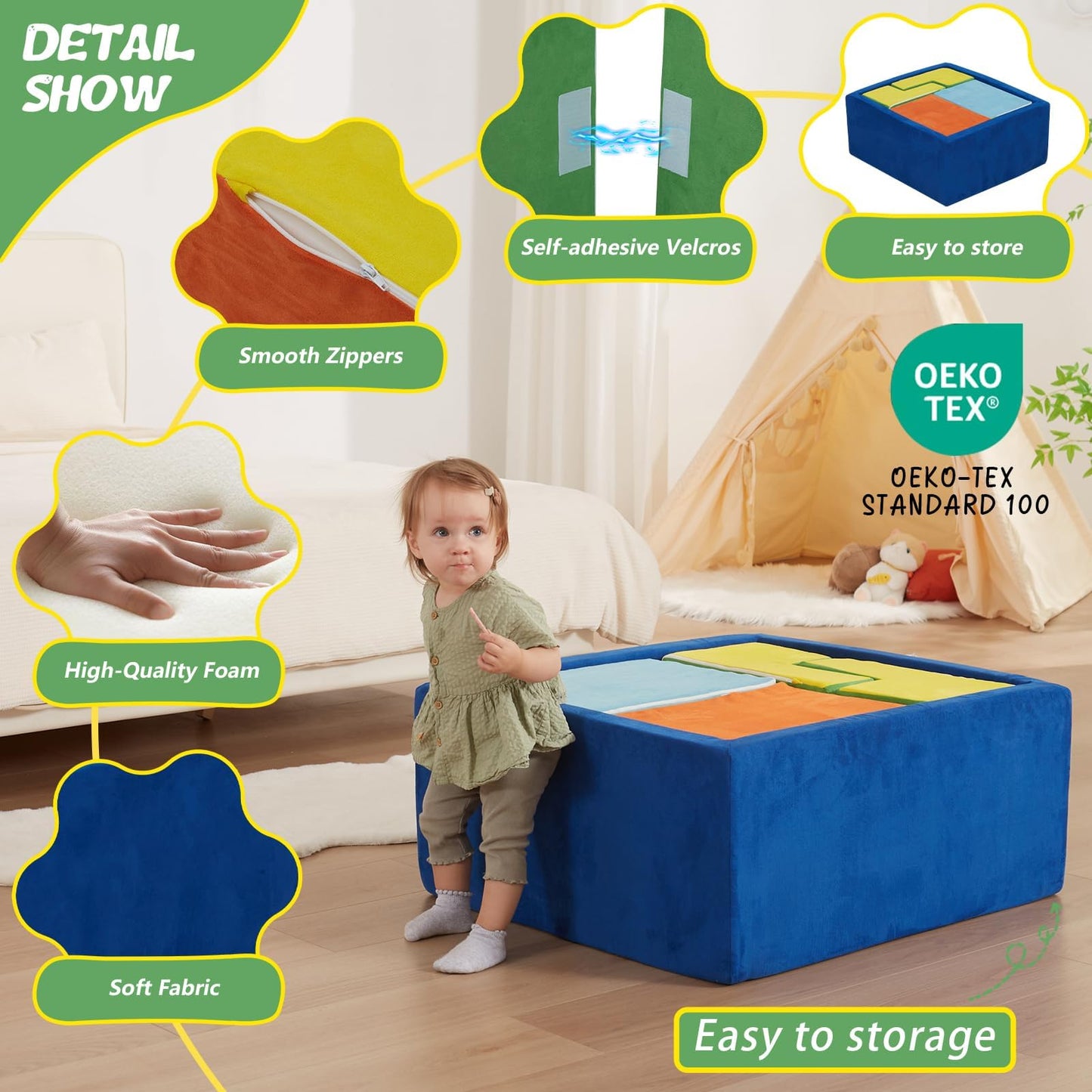 MOOZHEALTH Foam Climbing Blocks for Toddlers, 6-Piece Soft Play Set with Ball Pit, Modular Baby Climbing Toys Indoor, Washable & Foam Playset for Crawling, Sliding & Balance (Balls Not Included)