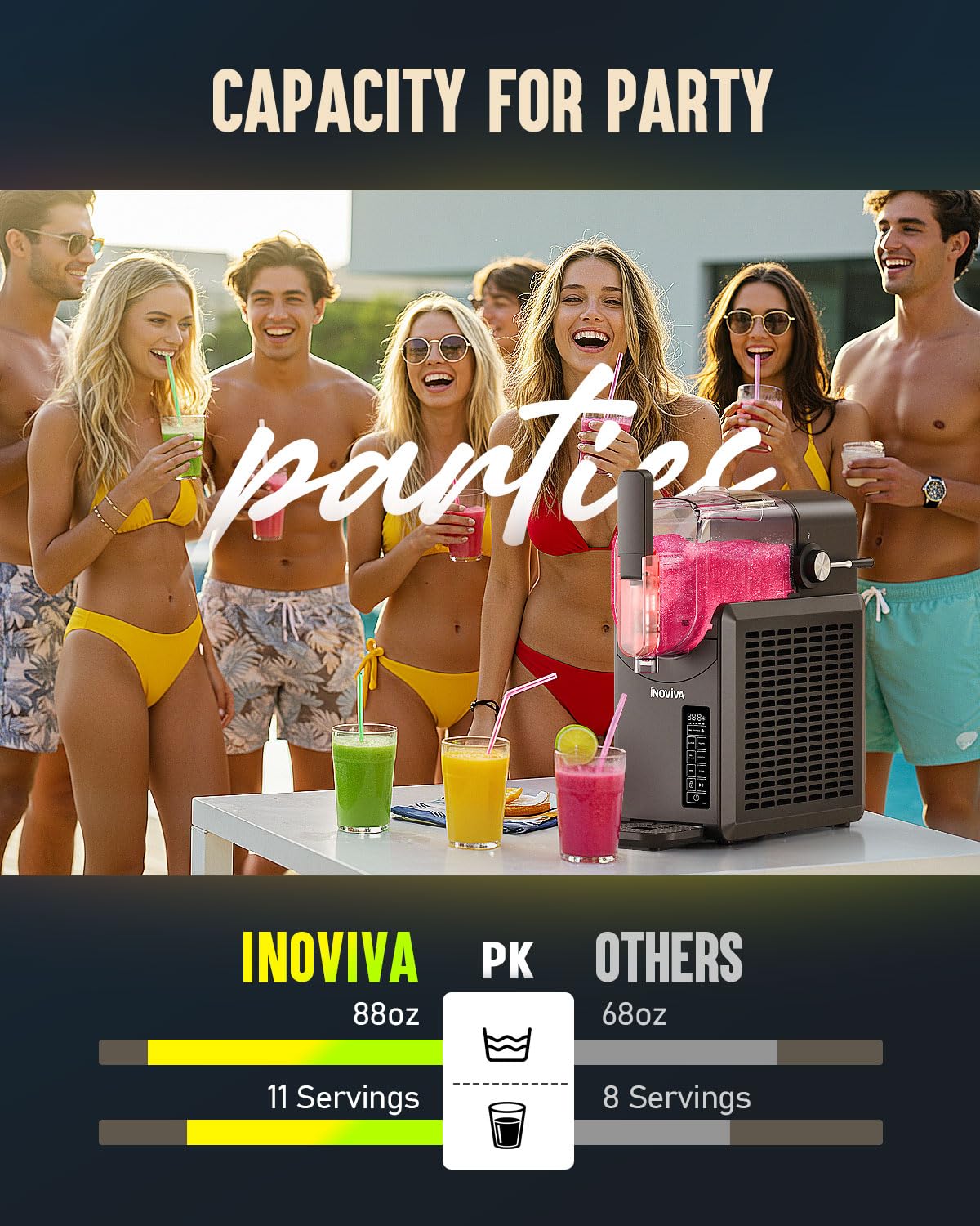 Slushie Machine, No Ice Needed, 88 oz INOVIVA Slushy Machine for Home with Self-Cleaning Function, Professional Frozen Drink Maker, 5 Preset Programs, Frozen Margaritas, Frappés, Milkshake