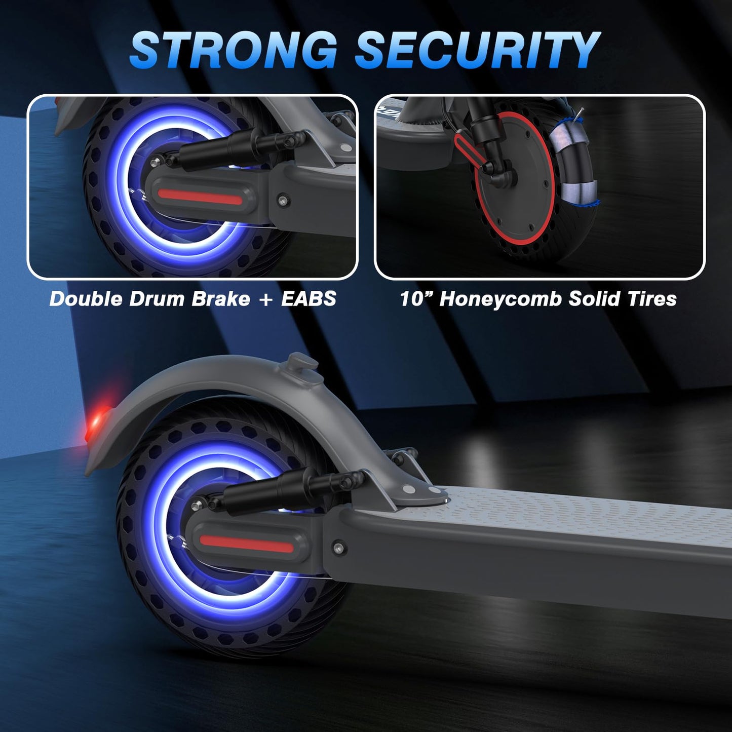 Electric Scooter Adults with Dual Suspension 10" Solid Tires Max 22Mph 500W Motor 30 Miles Range Dual Braking System Portable & Foldable E Scooter for Commuting Travel and Campus Use