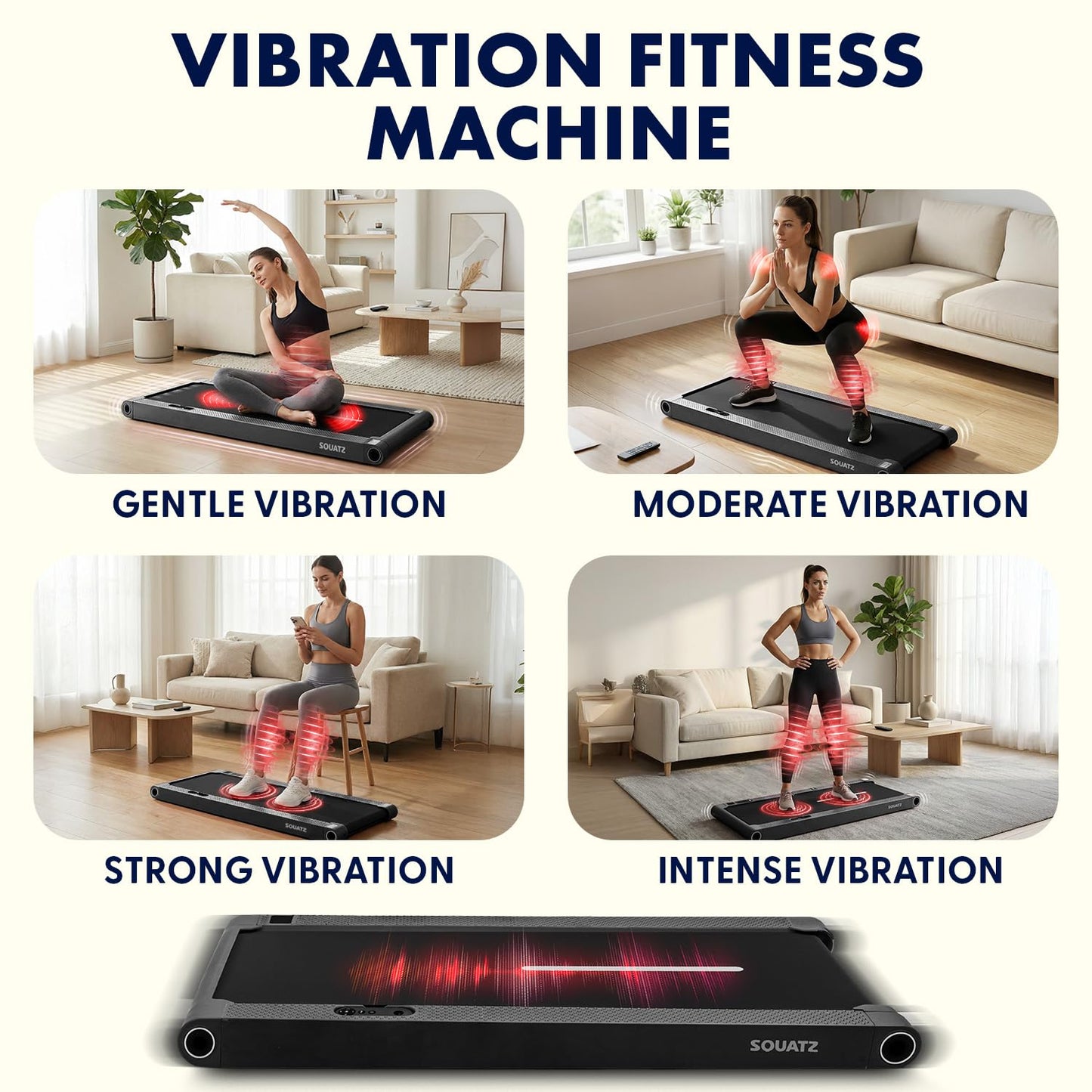 Squatz 2-in-1 Walking Pad Treadmill with Vibration Plates, Compact Under Desk Walking Pad with Remote Control, LED Display, Non-Slip Belt, Quiet 1.0HP Motor for Home or Office Workout (Black)