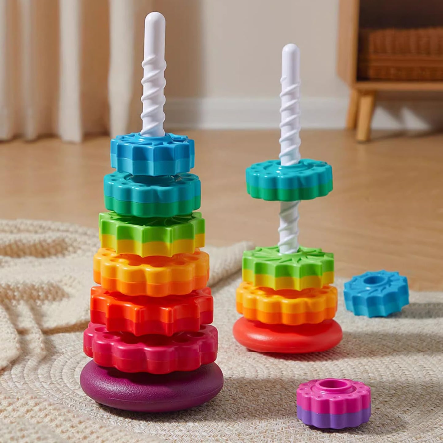 Eivaai Baby Spinning Stacking Toys Sensory Toys for Toddlers 1-3, Rainbow Ring Spin Montessori Toys for Babies 12 Months, Autism Learning Toy for 1 2 3 One Year Old Girl Boy Christmas Birthday Gifts