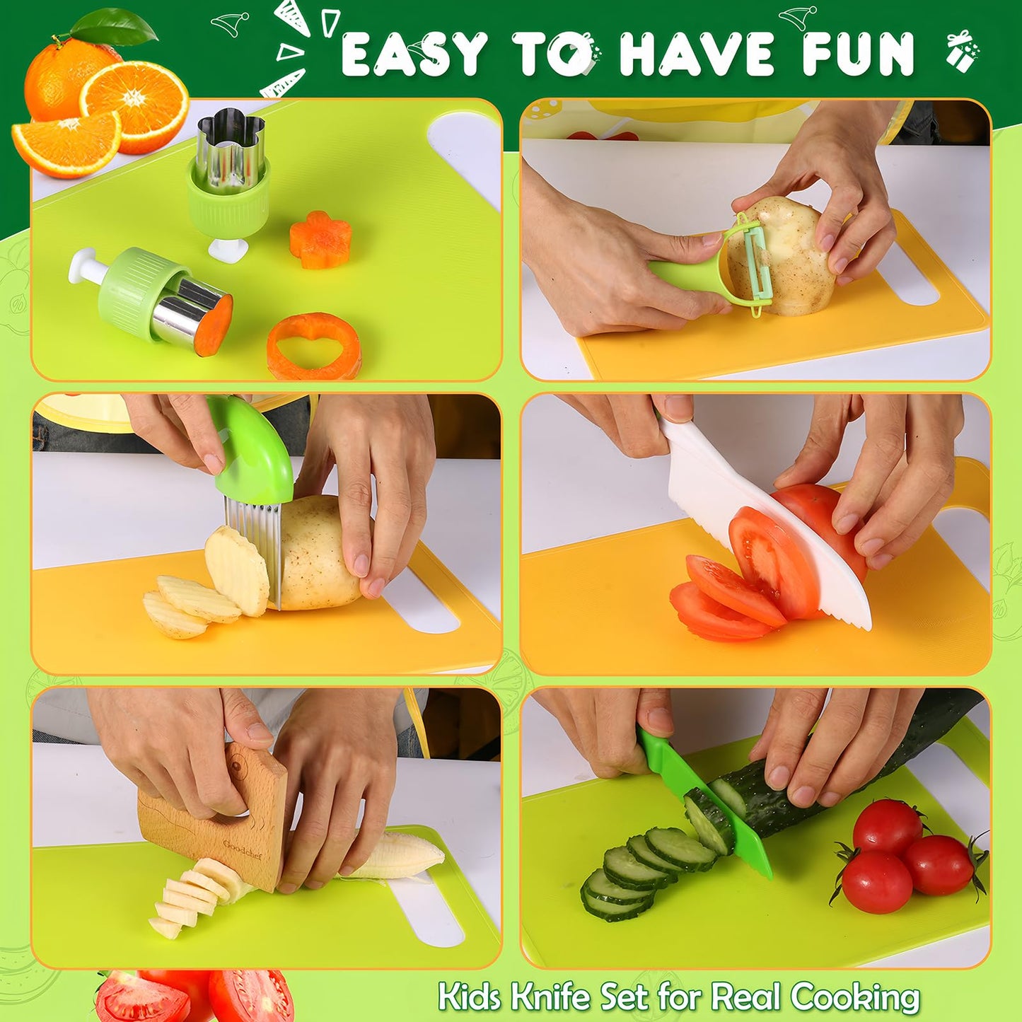 16PCS Kids Cooking Set with Safe Peeler – Montessori Kitchen Tools for Kids Real Kids Knife Set Child-Safe Plastic Knives Toddler Cooking Set Toy Suitable for Ages 3-10 for Toddler