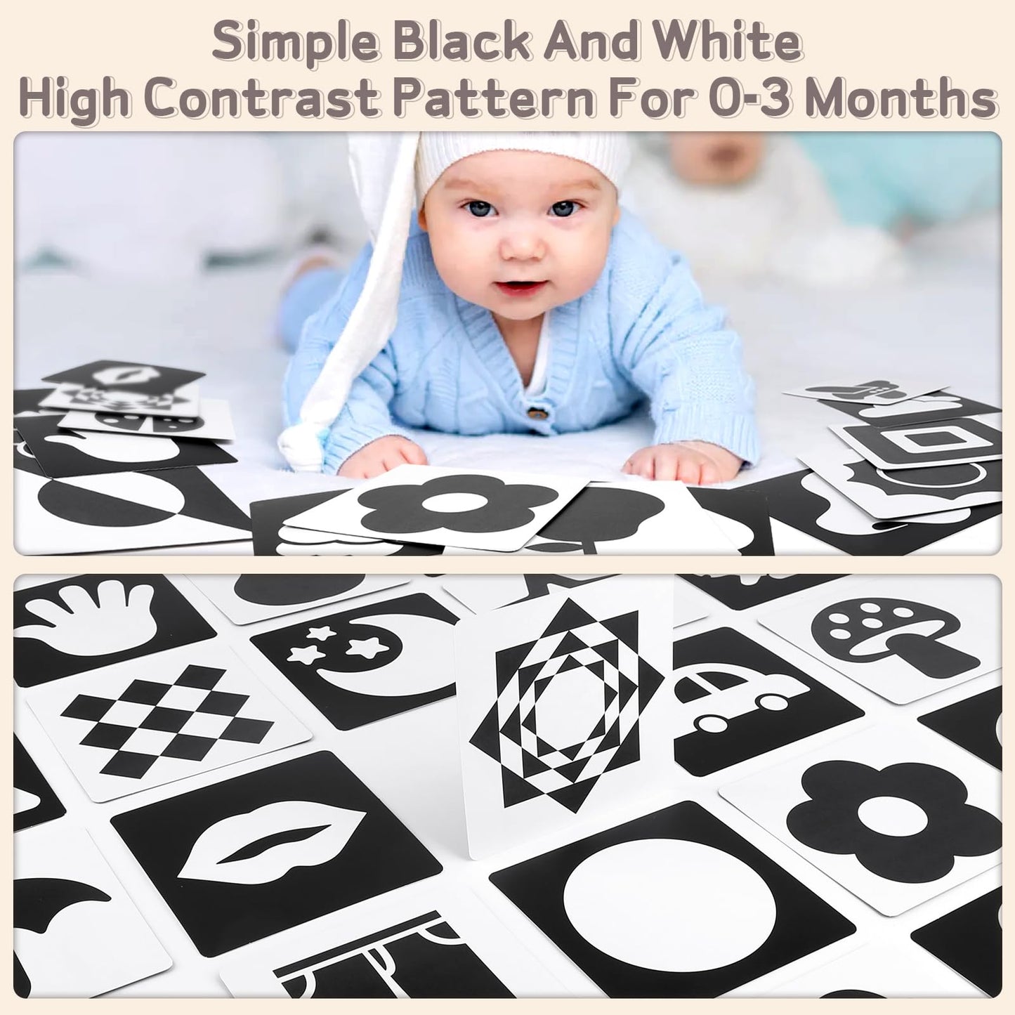 Dreamon 32PCS High Contrast Black and White Baby Sensory Toys, Newborn Tummy Time Toys with Rattle, Soft Book & Flash Cards, Montessori Infant Toys for 0-12 Months Boys Girls Shower Gifts