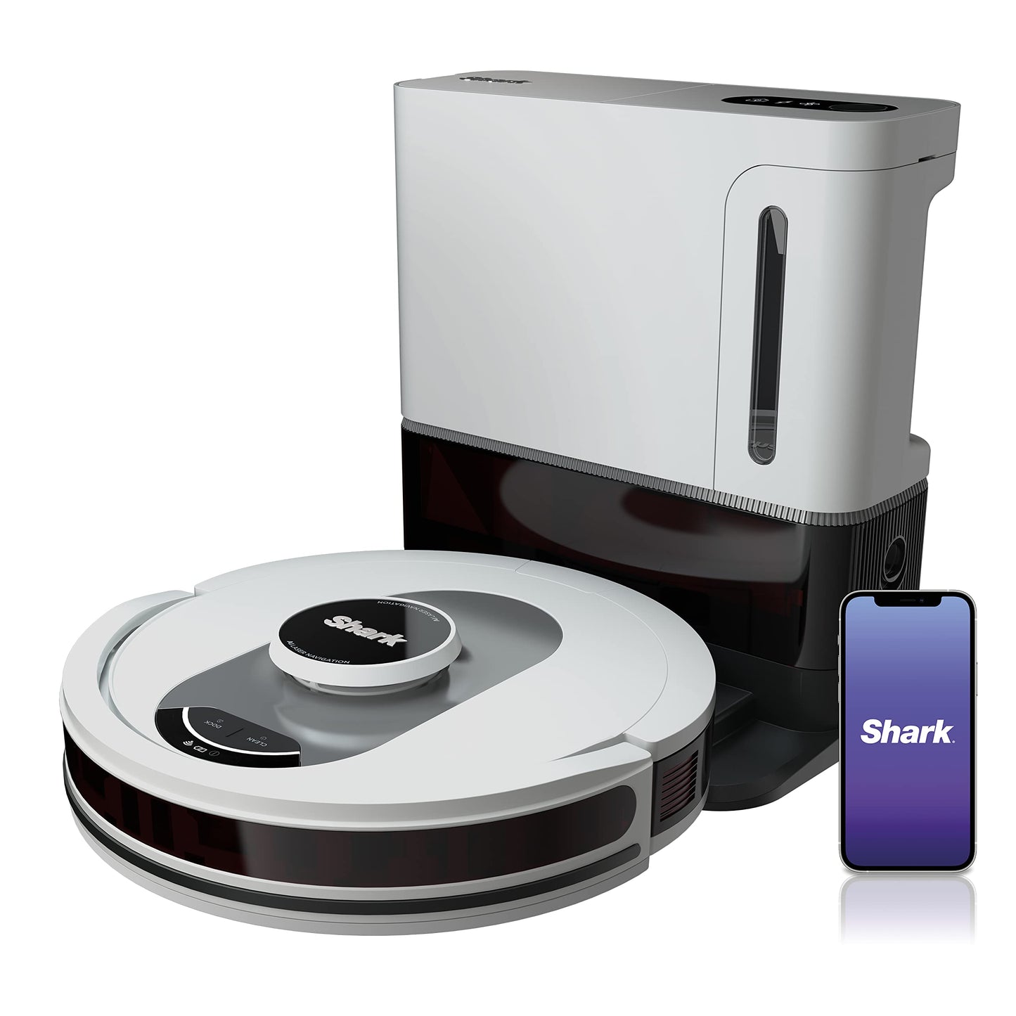 Shark AV2511AE/AV251WA AI Ultra Robot Vacuum, with Matrix Clean, Home Mapping, 60-Day Capacity Bagless Self Empty Base, Perfect for Pet Hair, Wifi, Compatible with Alexa, Black/Silver (Renewed)