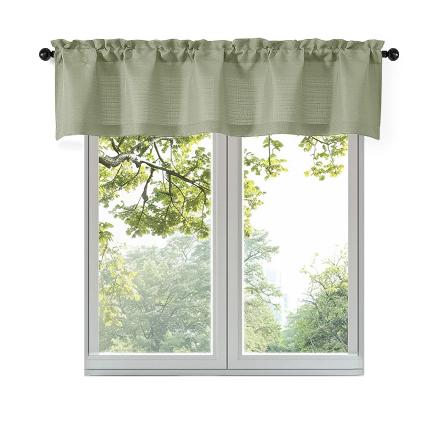 OWENIE Bob 1 PCS Light Green Valances for Windows, Faux Linen Textured Kitchen Window Curtains Valance for Bedroom Living Room, Modern Soft Airy Solid Rod Pocket Bathroom Cafe Curtain, 60Wx14L Inch