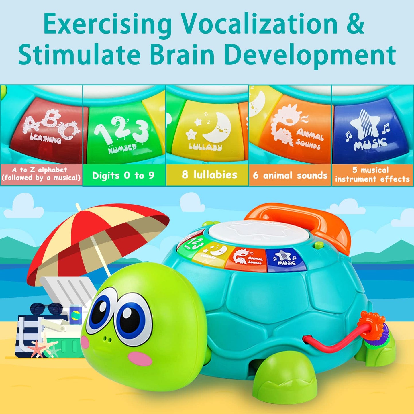 Ussybaby Baby Crawling Toys 6 to 12 Months, Infant Turtle Musical Toys with Phone Hand Drum，Baby 7 8 9 10 11 Months 1-2 Year Old Boy Girl Gift Green