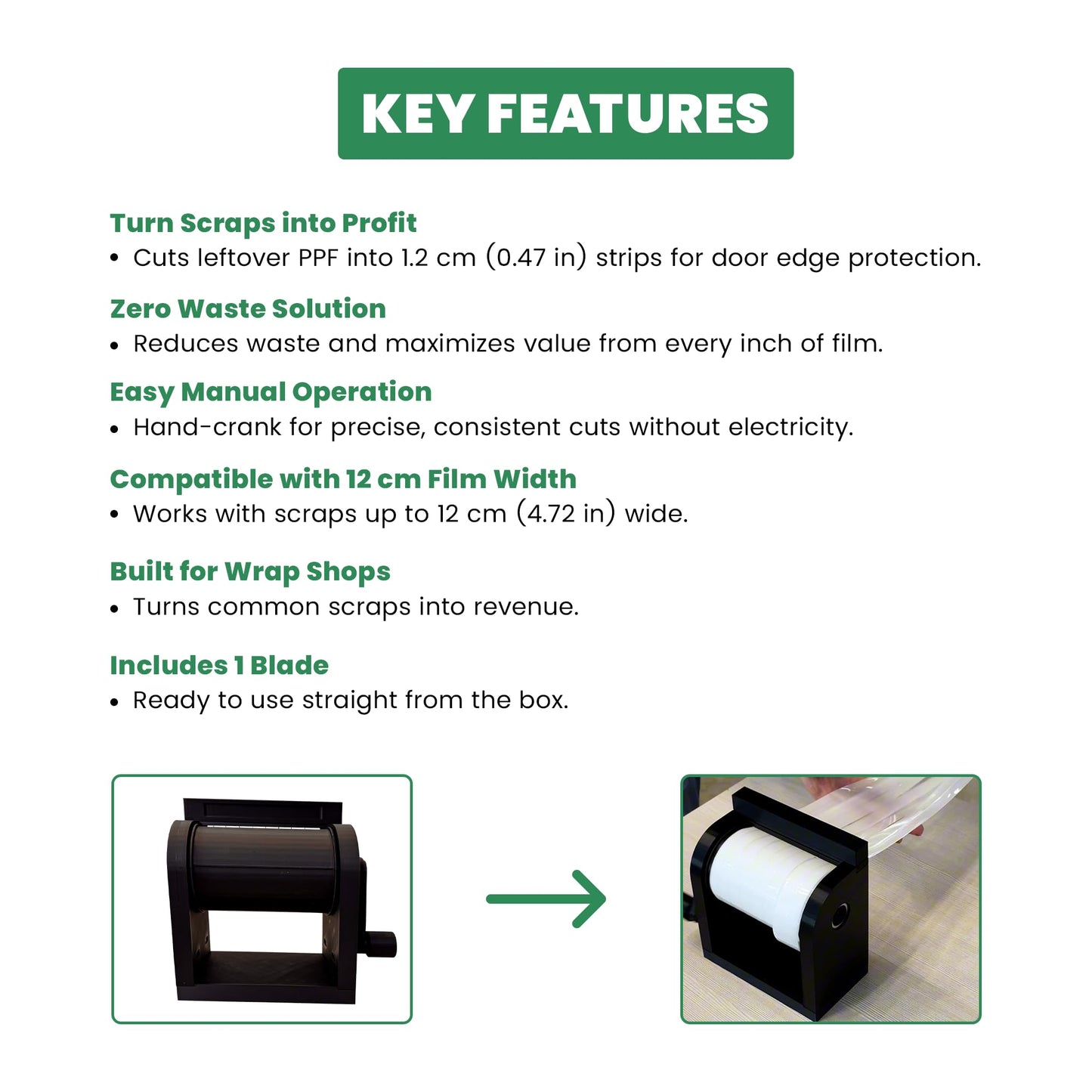 PPF Strip Cutter, Car Door Edge Protector Manual Hand Crank Tool Kit, Zero Waste Film Trimmer for 1.2cm Vinyl PPF Cutter