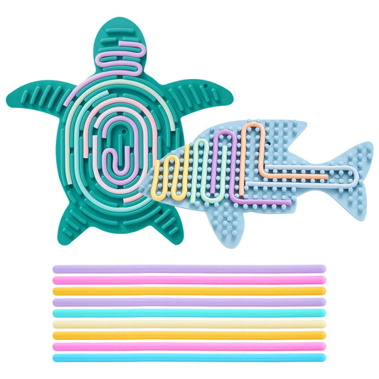 2 Pack Sensory Activity Board with 20 Random-Color Strings, Double-Sided Silicone Sensory Fidget Toy for Kids and Adults with Autism, ADHD, Silent, Stress Relief, Calming, Focus, Gift for Girls Boys