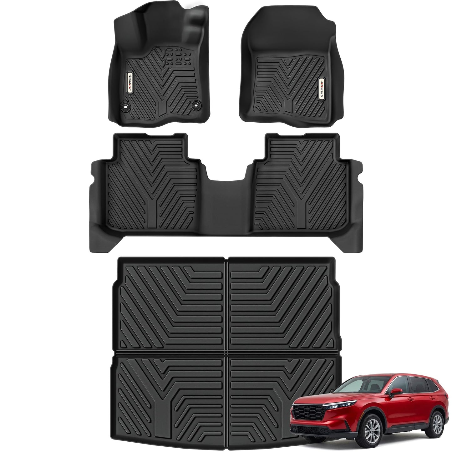 YITAMOTOR Floor Mats & Cargo Liner for Honda CR-V 2023 2024 2025 2026 (Gasoline), All Weather TPE Car Trunk Mat (Upper Position) Custom Fit Automotive Accessories, CRV 2 Row & Cargo Liner, Black
