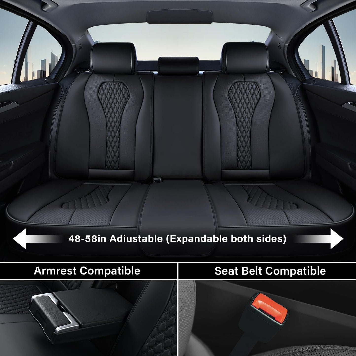 Coverado Seat Covers, Car Seat Covers Full Set, Black Car Seat Cover, Car Seat Covers Front Seats Back Seat Cover, Waterproof Car Seat Cushion, Leather Seat Covers Seat Protector Fit for Most Cars