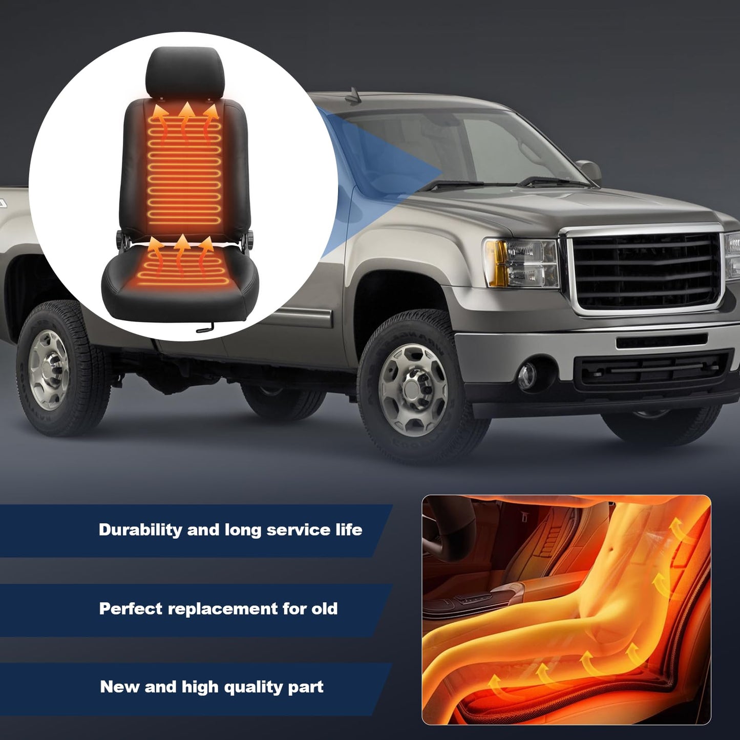 Werruibon Front Seat Pad 2003-2007 Chevy/for GMC Pickup Truck SUV 15193975 641106 641105 88940288 88940289（Heating）