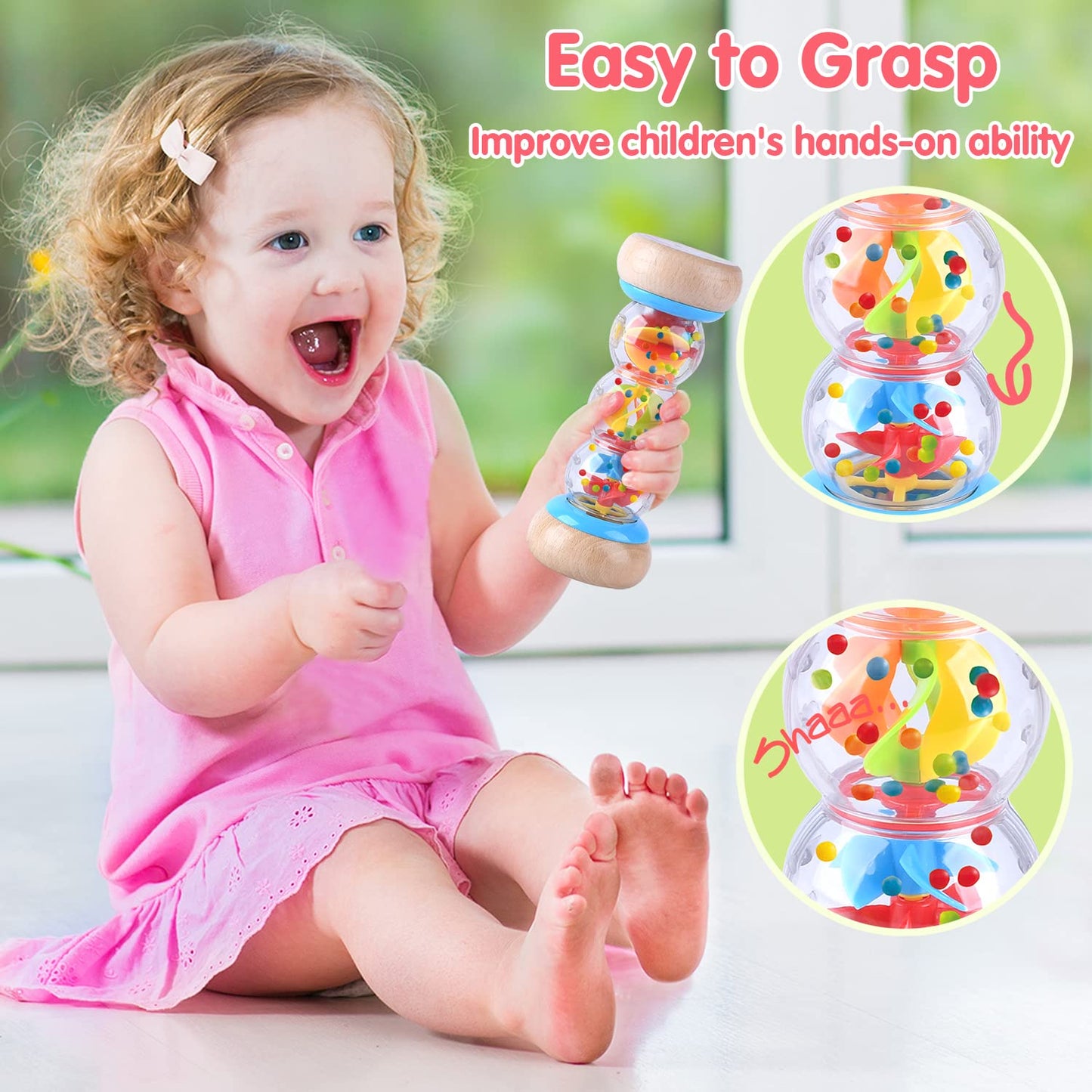 Rainmaker - Montessori Baby Toys for 6-12 Months 1 Year Old, Newborn Baby Rattle Shaker Sensory Toy, 7 inch Wooden Rain Stick Baby Musical Toys for 6 7 8 9 10 Month Infant Toddlers Gift