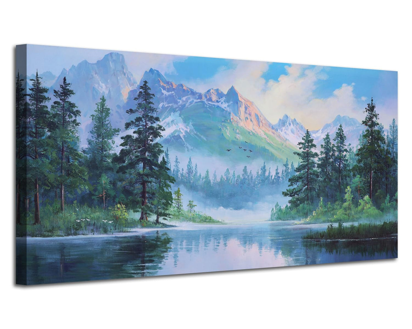 Acocifi Landscape Mountain Wall Art for Living Room Canvas Art Wall Decor Lake Forest Painting, Tree Nature Picture Bedroom Scenery Textured Artwork Framed Office Home Dining Room, Large 48"x24"