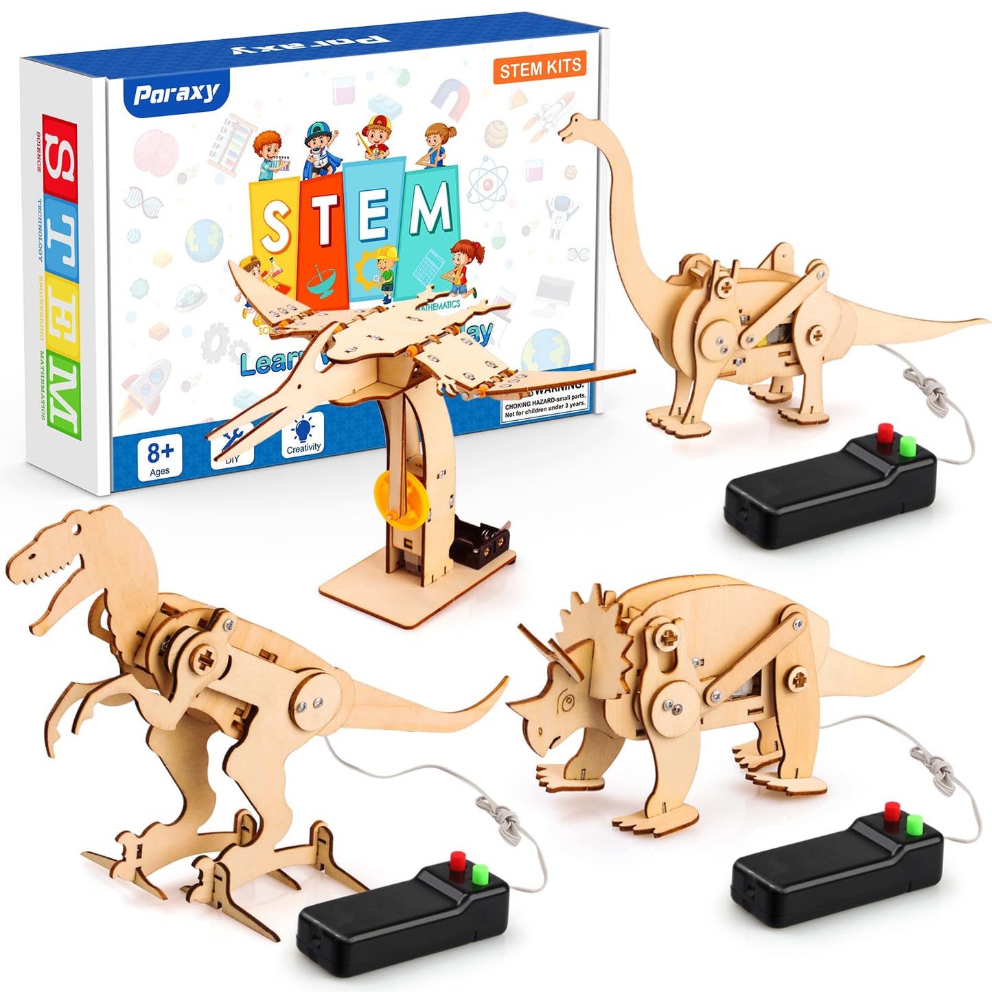 Poraxy 4 Pack Dinosaur Toys for Kids 8-12, STEM Kits, Toys for Ages 8-13, Wooden 3D Puzzle, Educational Science Building Projects Crafts, Birthday Gifts for Boys Girls 7 8 9 10 11 12 13 Years Old