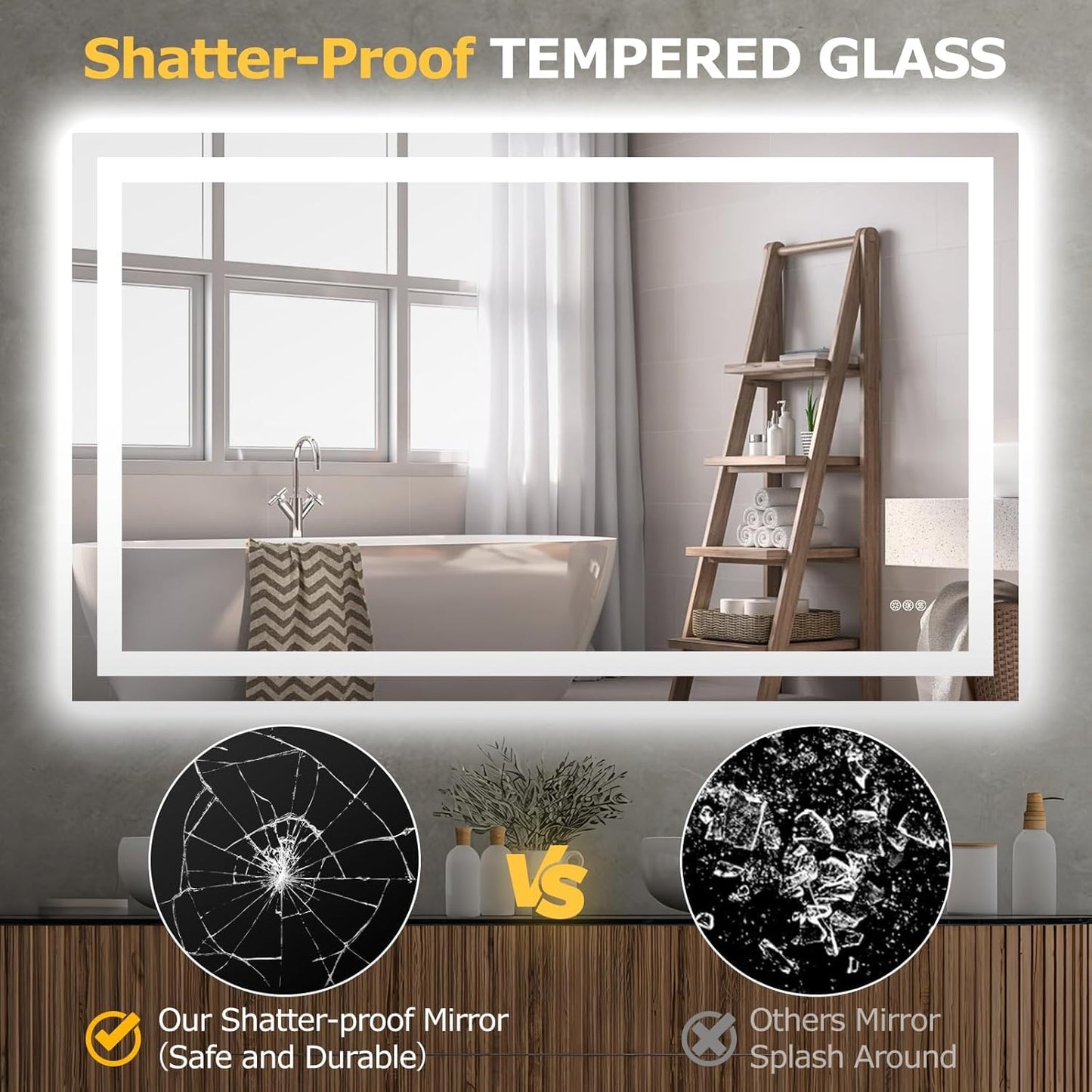Hivone 55X30 LED Bathroom Mirror with Lights, Anti-Fog, Dimmable, Backlit + Front Lit, Smart Bathroom Vanity Mirror, Memory Function, Shatterproof, Tempered Glass (Horizontal/Vertical)