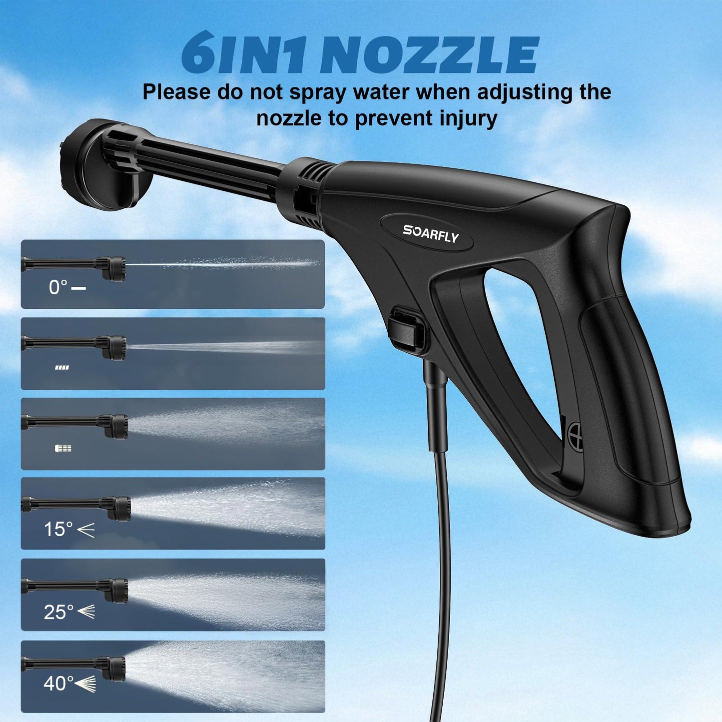 Portable Pressure Washer Cordless with 3.4Gal Tank, 6-in-1 Nozzle, Max 522PSI, 4000mAh Lithium Battery, 60 Mins Battery Life
