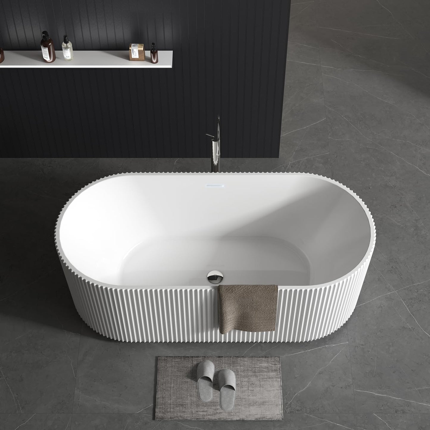 59"Acrylic Freestanding Soaking Bathtub, Deep Ergonomic Design with Lumbar Support, Integrated Overflow Drain, Non-Slip Base,cUPC Certified Modern Bathroom Tub, Easy Installation for Bathroom