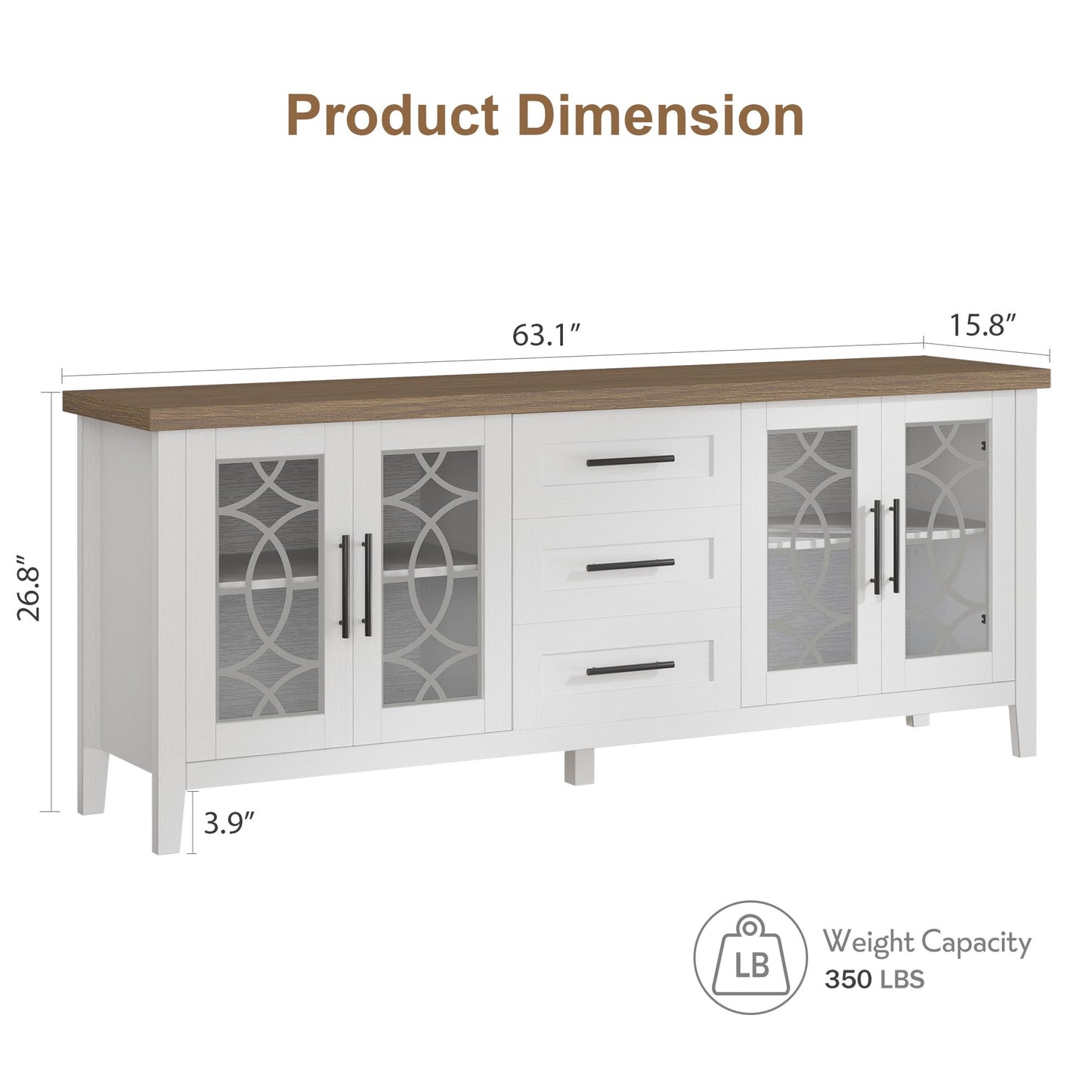 IDEALHOUSE Farmhouse TV Stand for 70 Inch, Mid Century Modern Entertainment Center with Glass Door, Television Stands 2 Storage Door and 3 Drawer with Shelves for Living Room Bedroom Rustic White