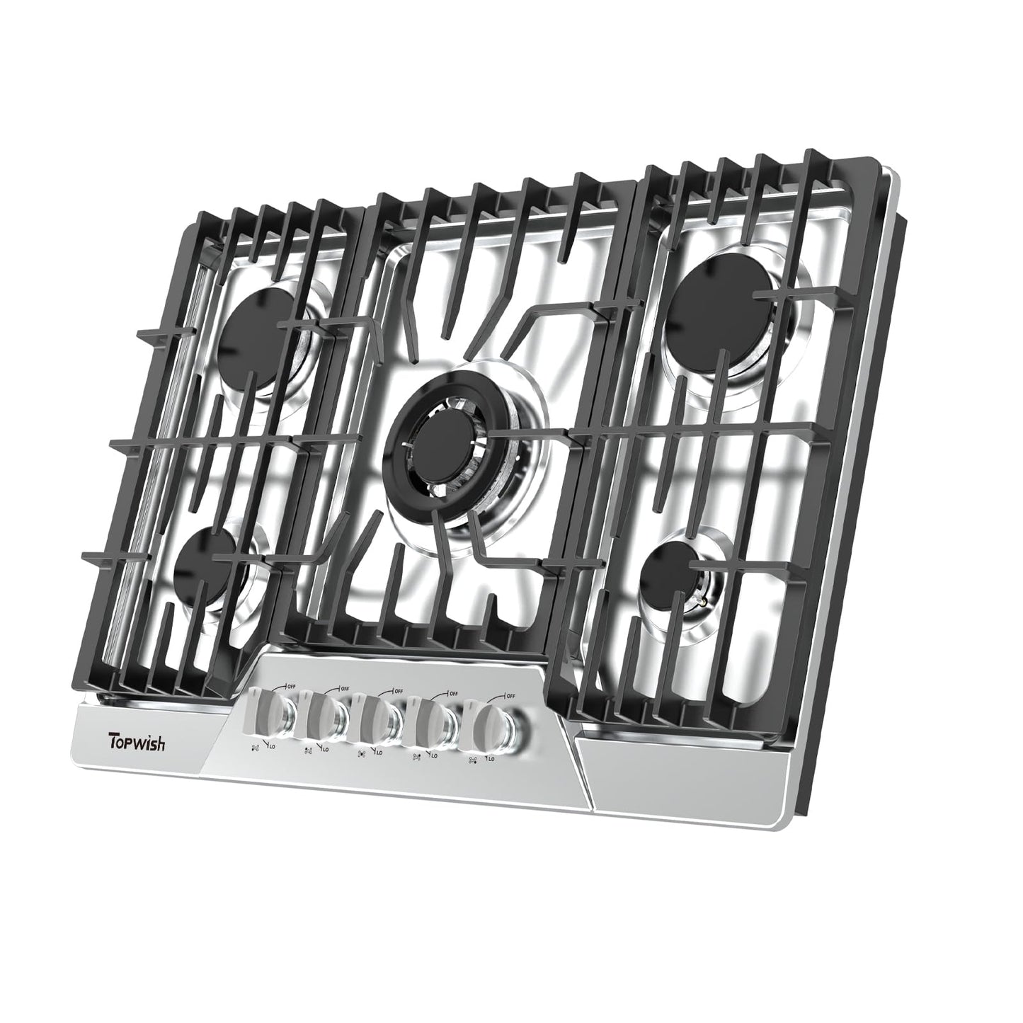 30 Inch Gas Cooktop, TOPWISH Gas Stove Top with 5 High Efficiency SABAF Burners, 41400 BTU, NG/LPG Convertible 304 Stainless Steel Built-in Propane Stovetop with Thermocouple Protection, 120V AC