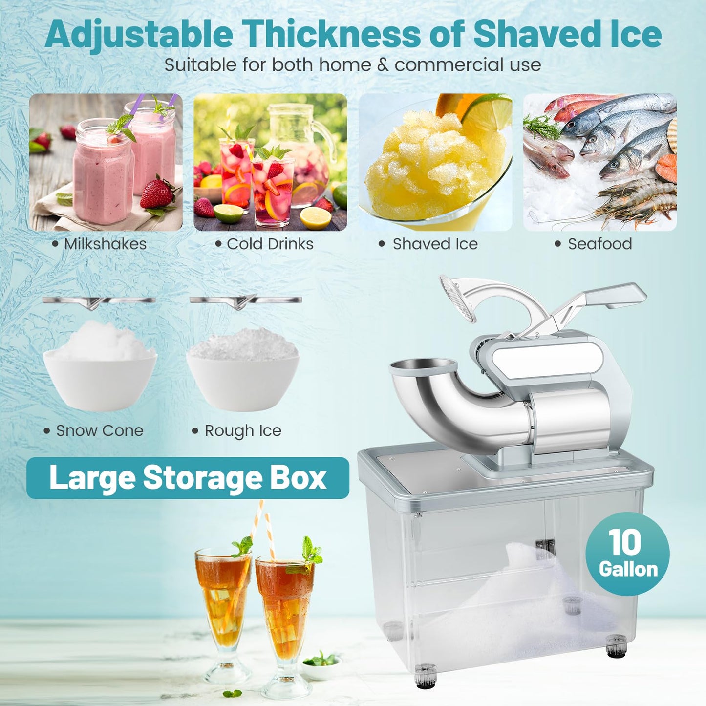 ARLIME Snow Cone Machine, 660 LBS/H 300W Electric Ice Crusher w/Dual Blades & Safety On/Off Switch, ETL-Approved Stainless Steel Commercial Shaved Ice Machine for Home Restaurant Bar, 37L (Grey)