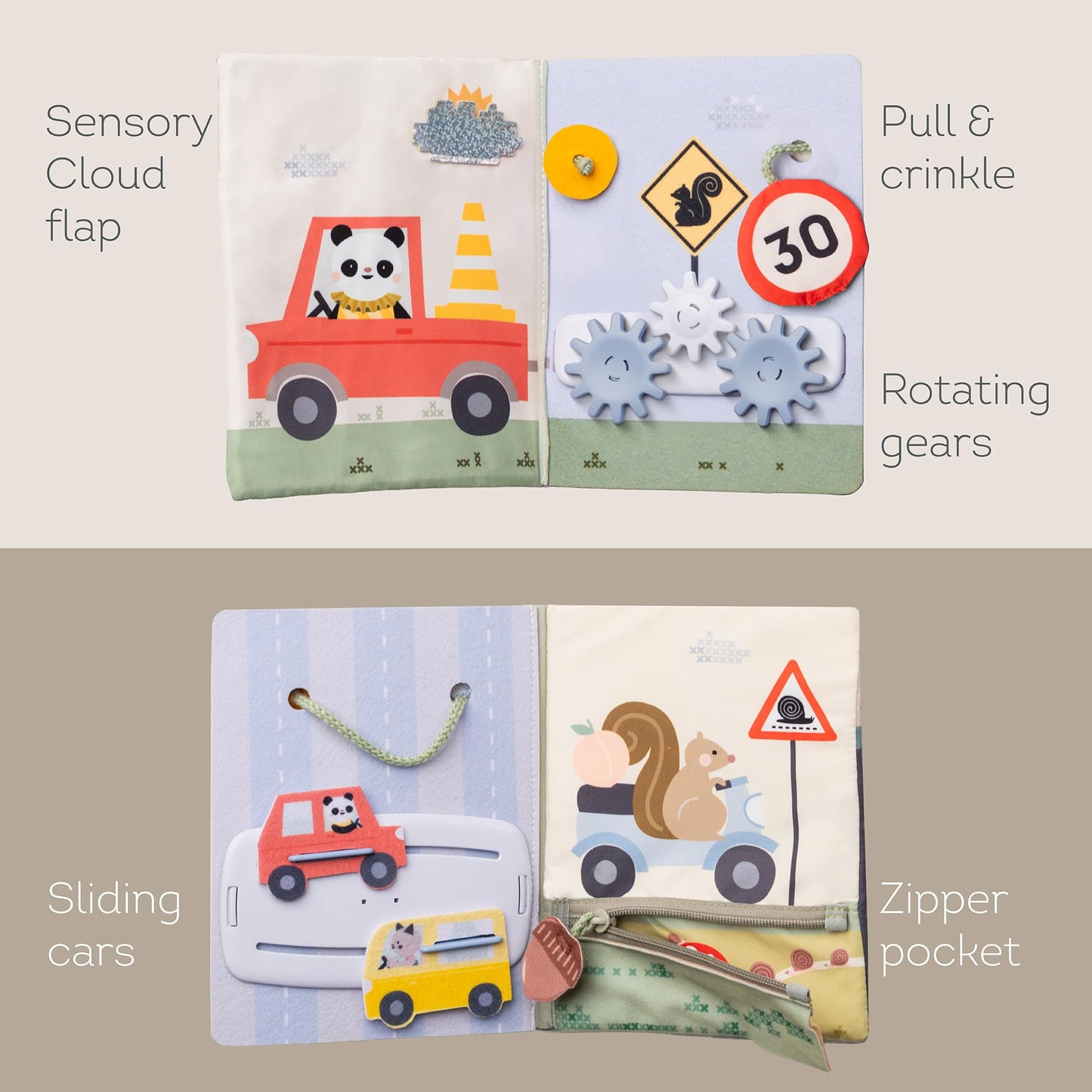 Taf Toys Car seat Toys Busy Book for Toddlers 1-3, Montessori Quiet Activity Books Travel Toy with 15 Activities - Montessori Toys Busy Board for baby - Boy Toys Girl Birthday Gift Travel activity car