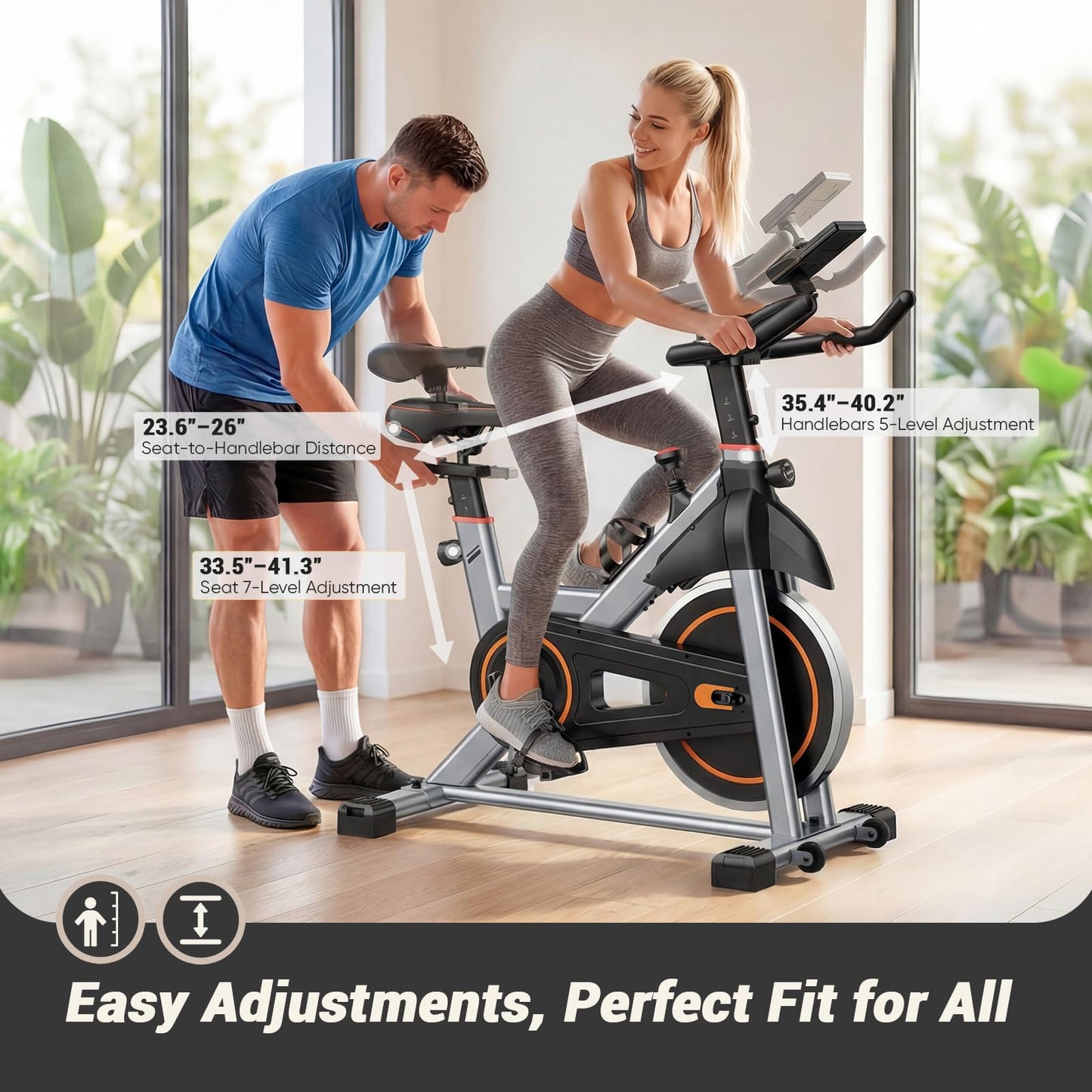 OLIXIS Exercise Bike with APP Control, Brake Pad Stationary Bikes with Quiet Magnetic Resistance, Indoor Cycling Spin Workout Bike with 300.0 lbs Weight Capacity for Living Room, Home, Gym, Orange