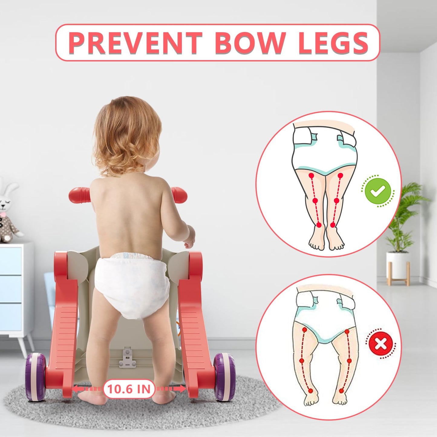 HYES Upgraded 5 in 1 Baby Walker and Activity Center for Baby Girl, Learning to Walk, Sit to Stand, Early Learning Push Toys for Infant 12 Months, Walking Toys Gift for Toddler Girls, Red
