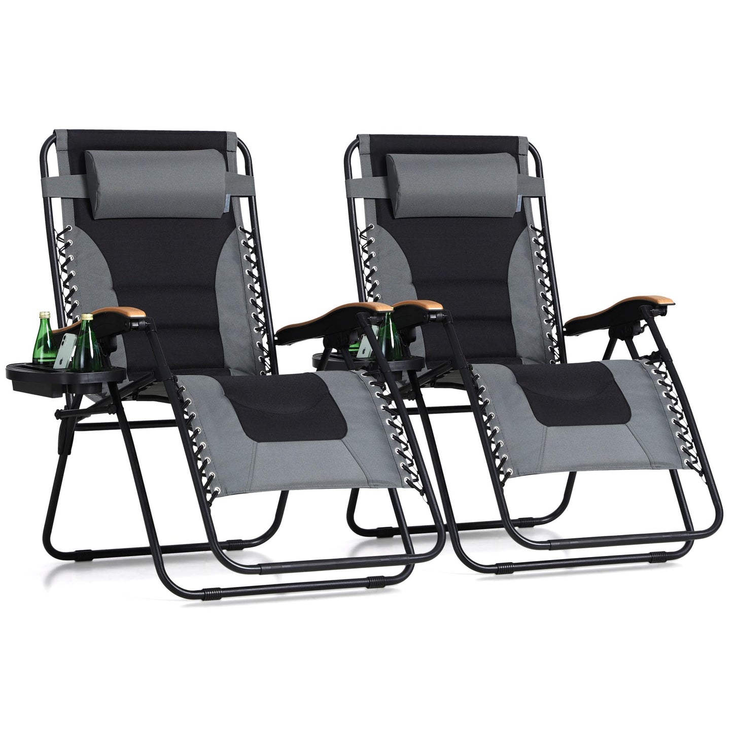 MFSTUDIO Zero Gravity Chairs Set of 2, XL Oversized Outdoor Anti Gravity Chair, Patio Lounge Folding Adjustable Chair with Cup Holder & Padded Headrest, Support 400lbs,Grey